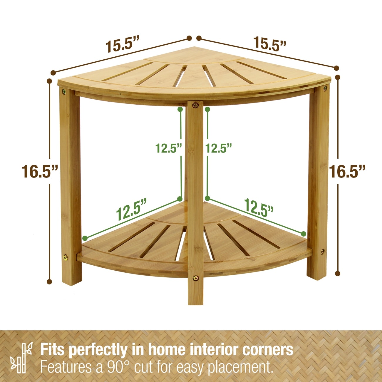 Corner Shower Stool Bench w/ Shelf Waterproof 2-Tier Bamboo Storage
