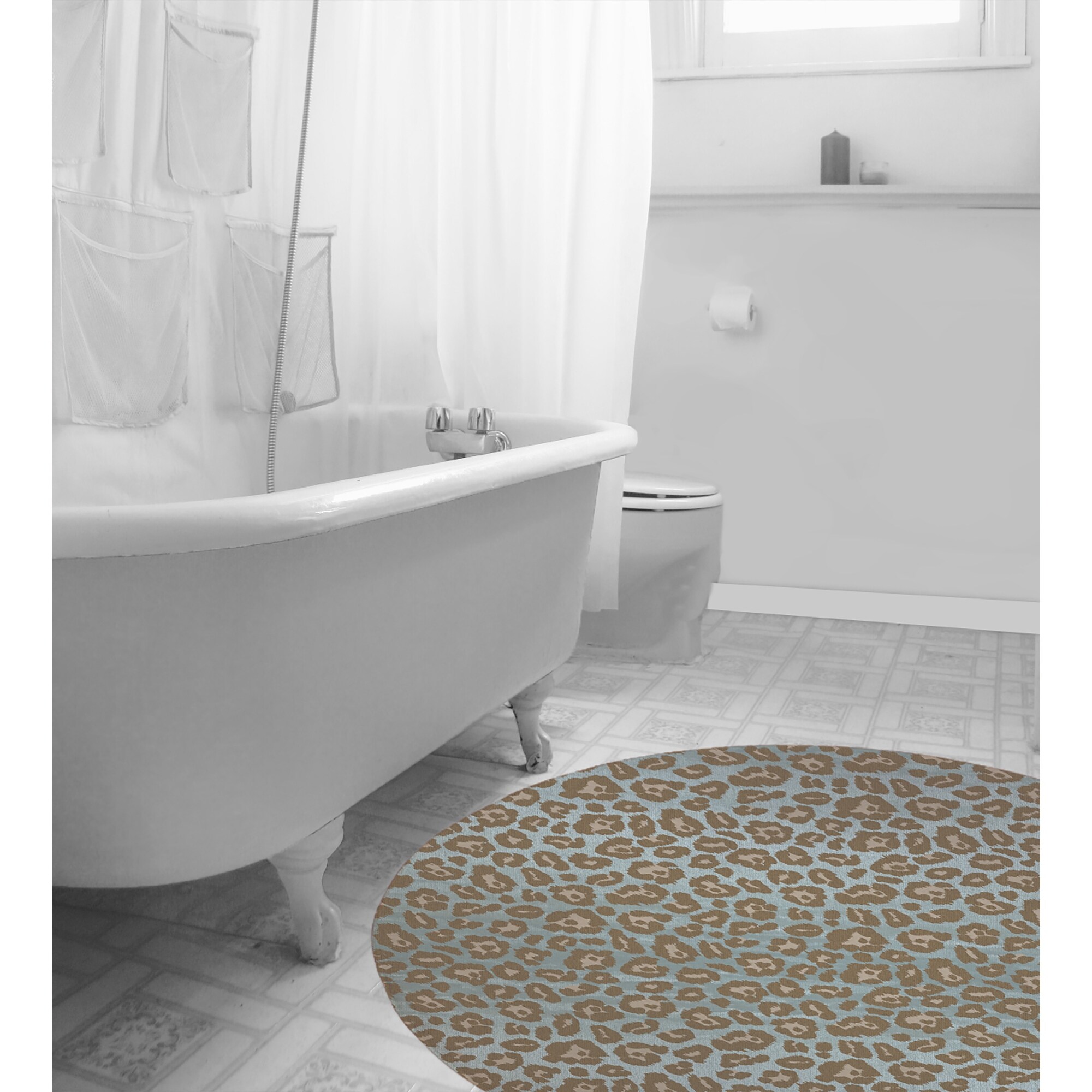 CHEETAH BLUE & TAUPE Bath Rug By Kavka Designs