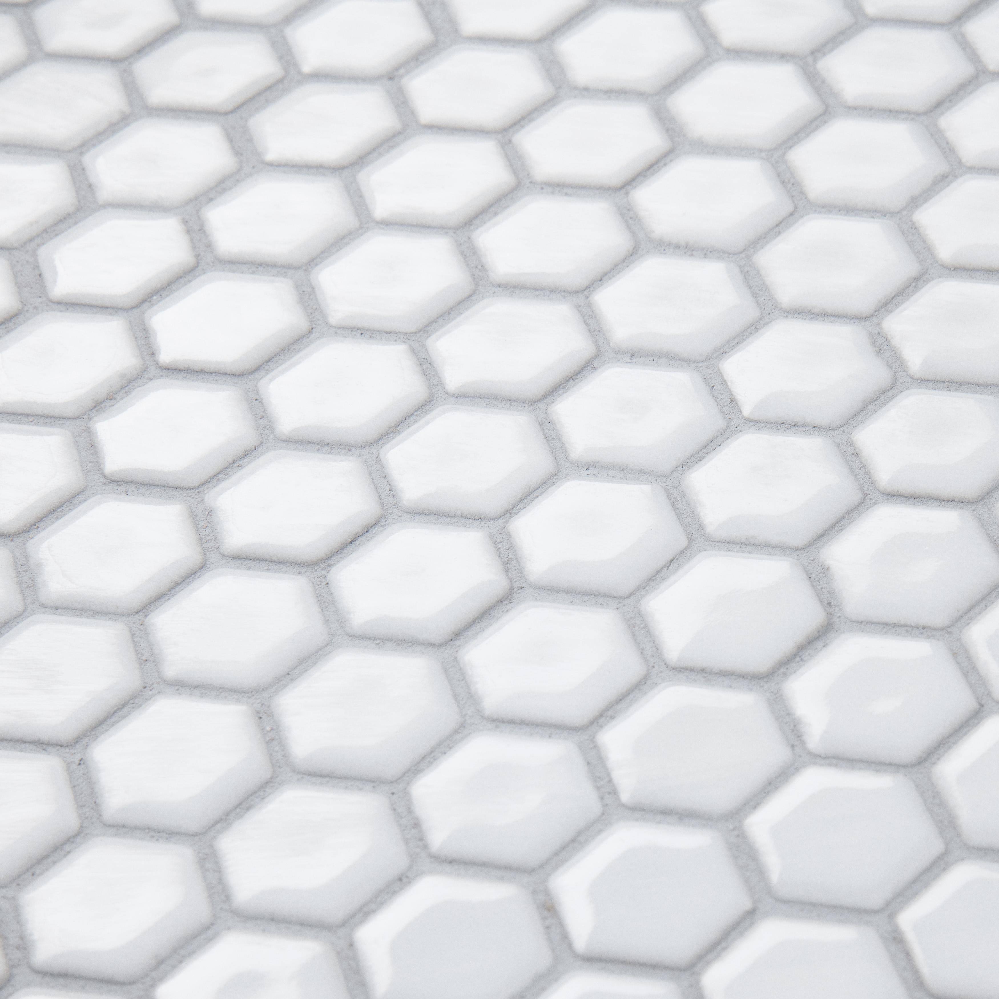 Merola Tile Colmena Hex Glossy White 11-1/2" x 11-5/8" Porcelain Floor and Wall Mosaic Tile