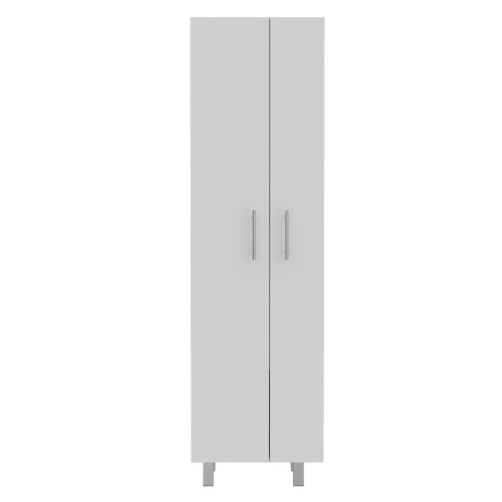 Bacoa Cleaning Double Door Cabinet With 5 Shelves And Broom Hanger - White