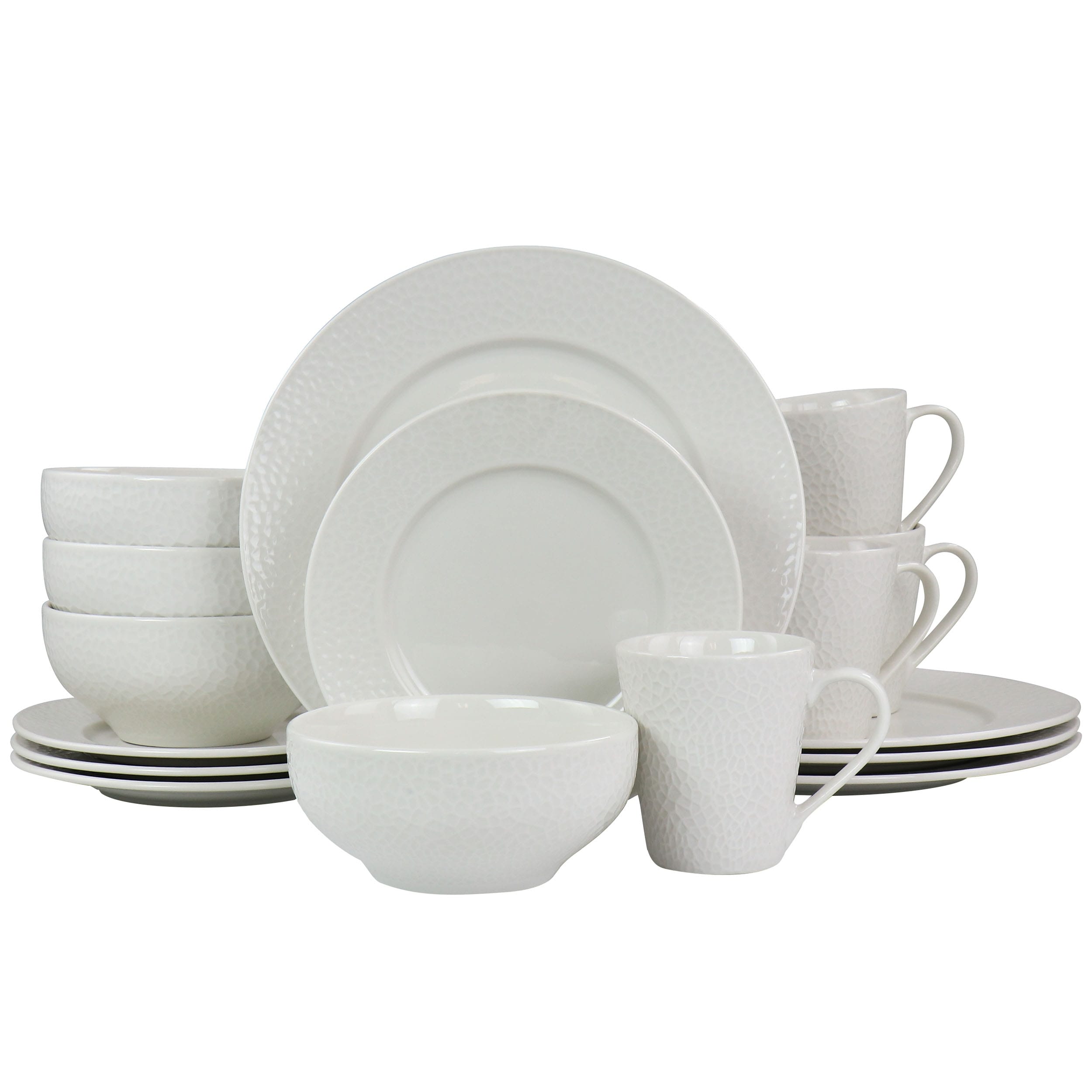 Elama Jasmine 16 Piece Porcelain Dinnerware Set in White - N/A
