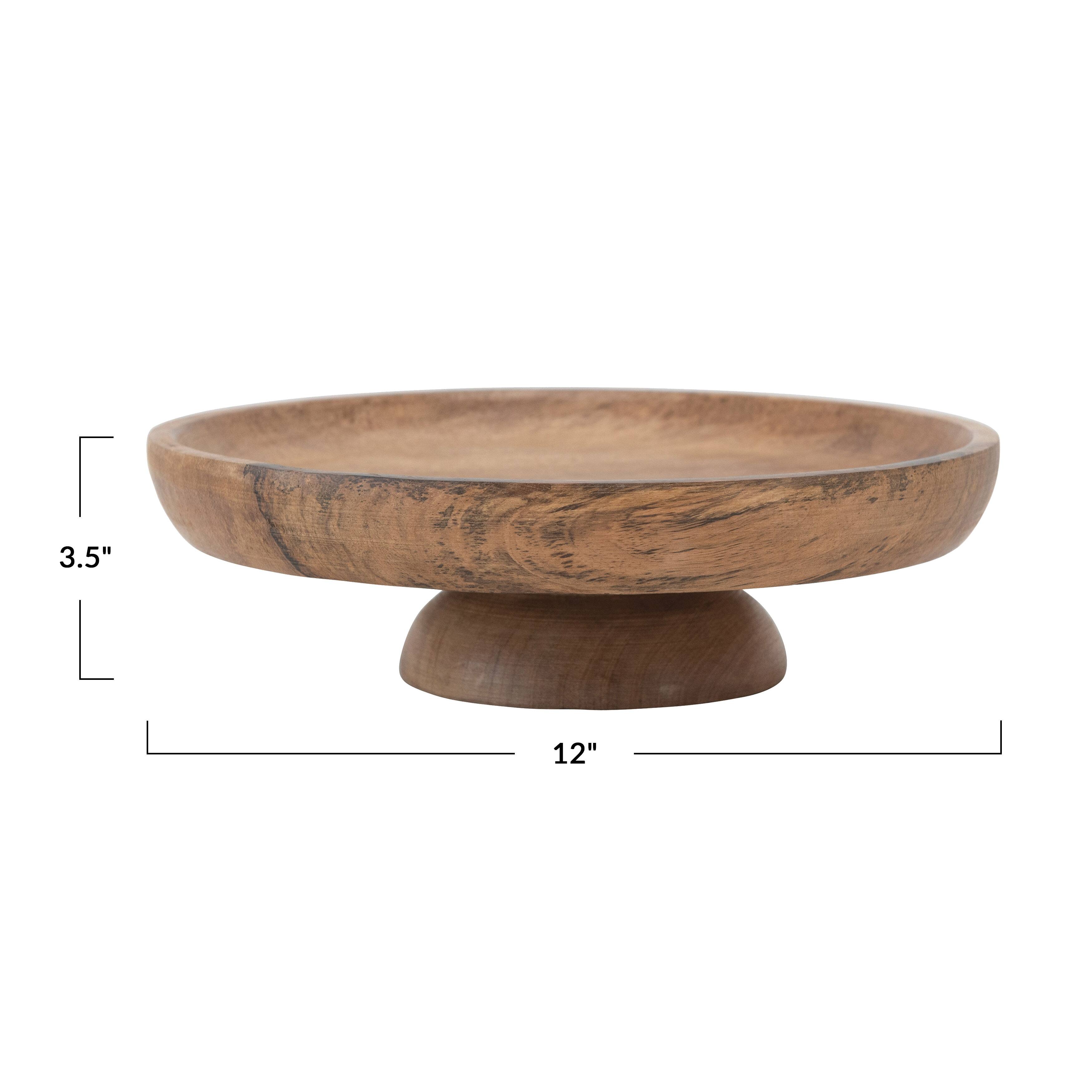 Round Natural Mango Wood Footed Bowl Cake Stand