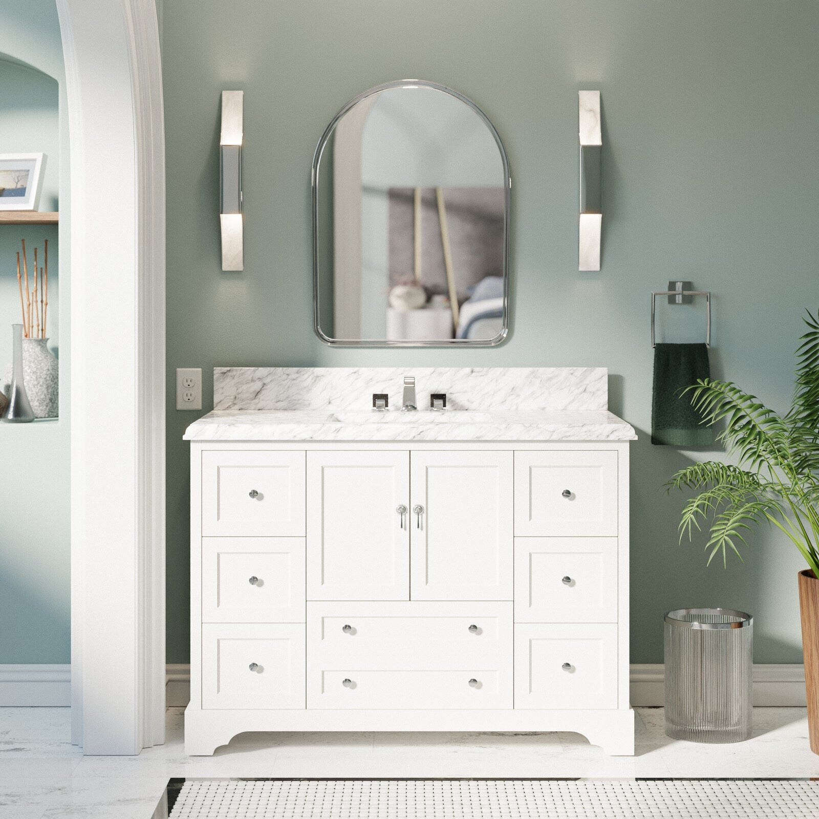 KitchenBathCollection Madison 48" Bathroom Vanity with Carrara Marble Top