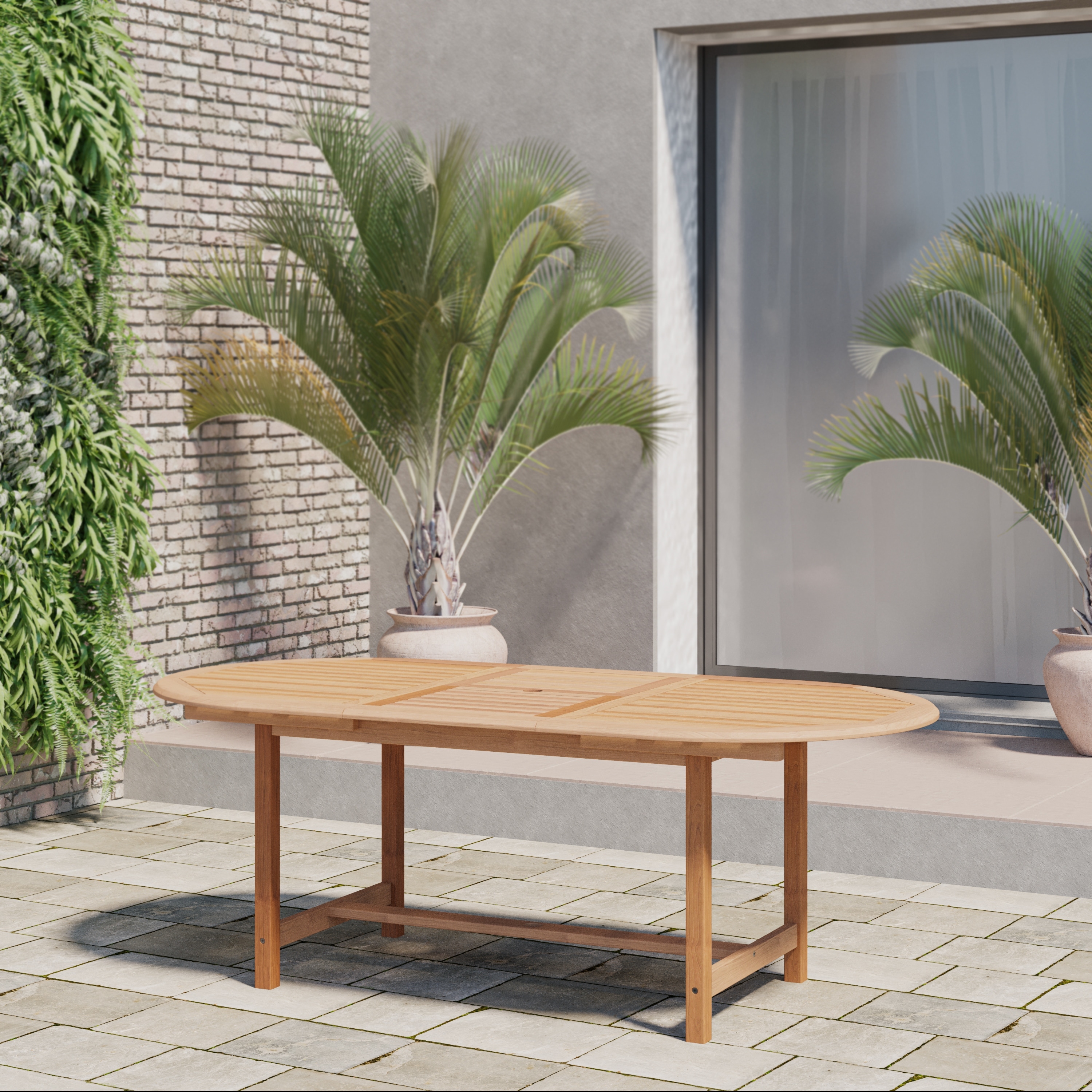 Amazonia Leble Outdoor Solid Teak Oval Patio Dining Table