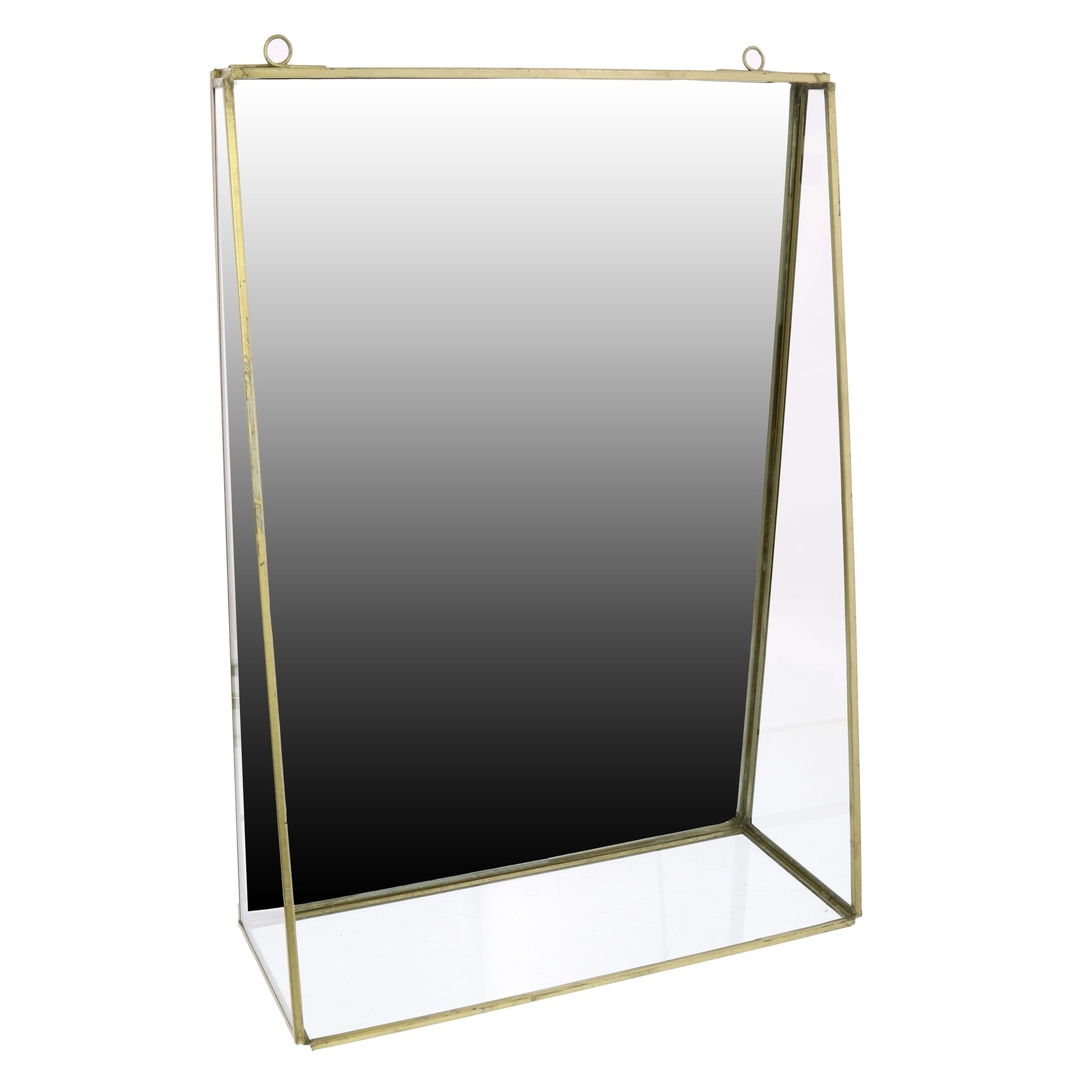 gold metal vanity mirror with shelf - 4"W x 2.6"D x 14.75"H