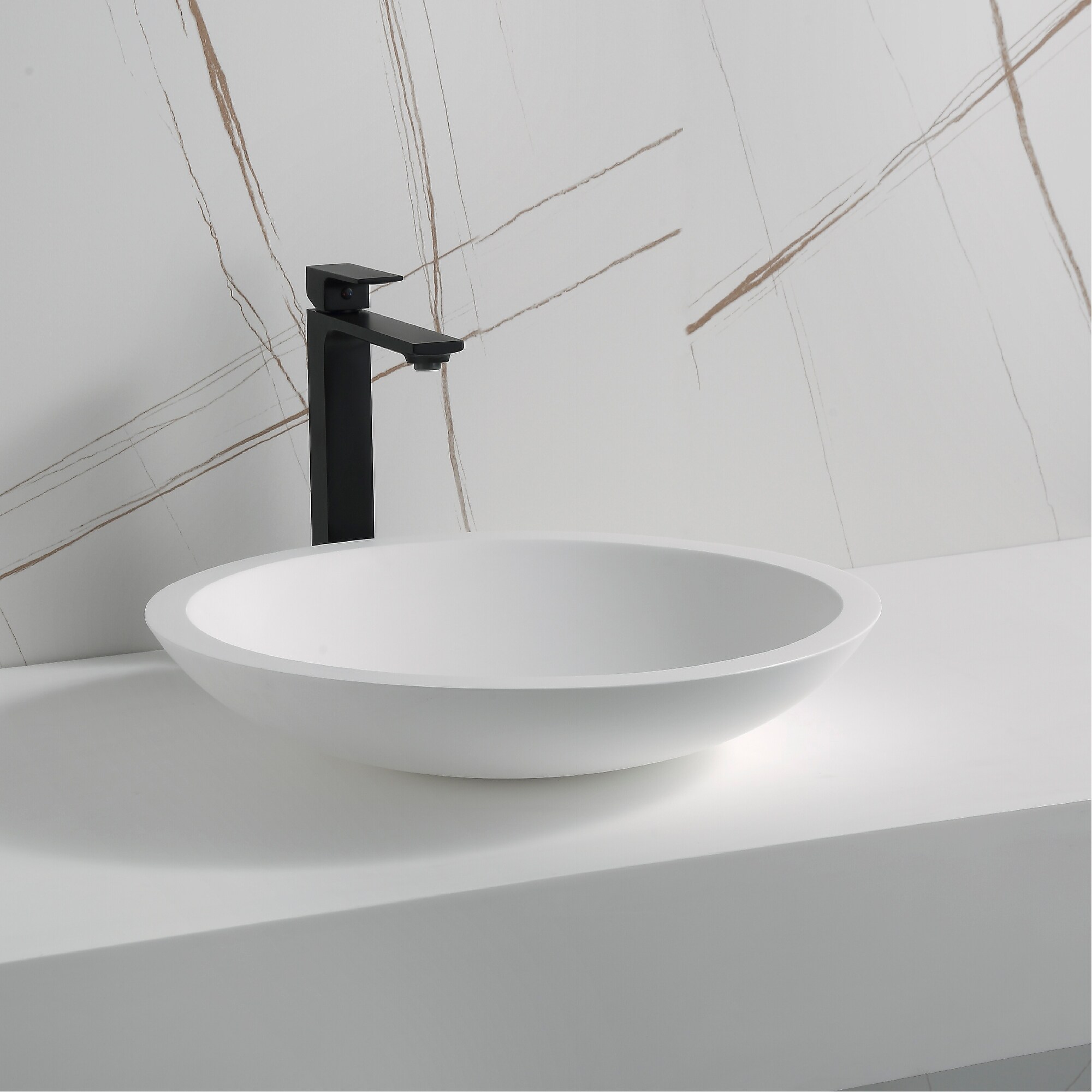 Karran Quattro Vibrant Matte White Acrylic 19 in. Round Bathroom Vessel Sink