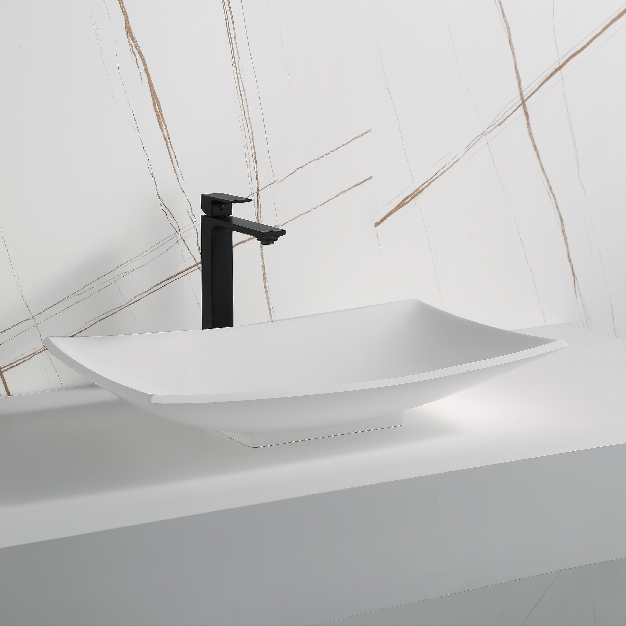 Karran Quattro Vibrant Matte White Acrylic 25 in. Rectangular Bathroom Vessel Sink