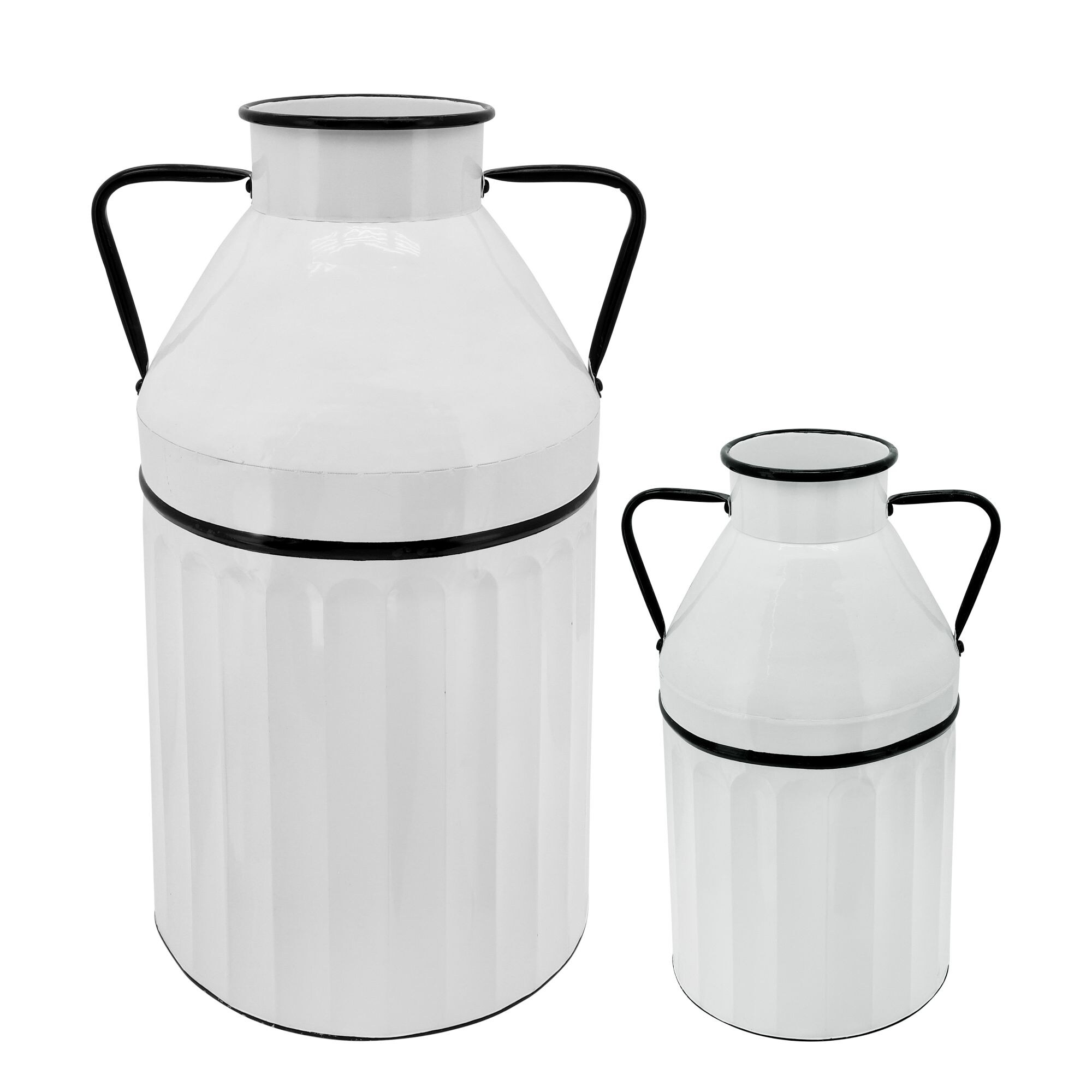 24" White Farmhouse Milk Bucket with Handles
