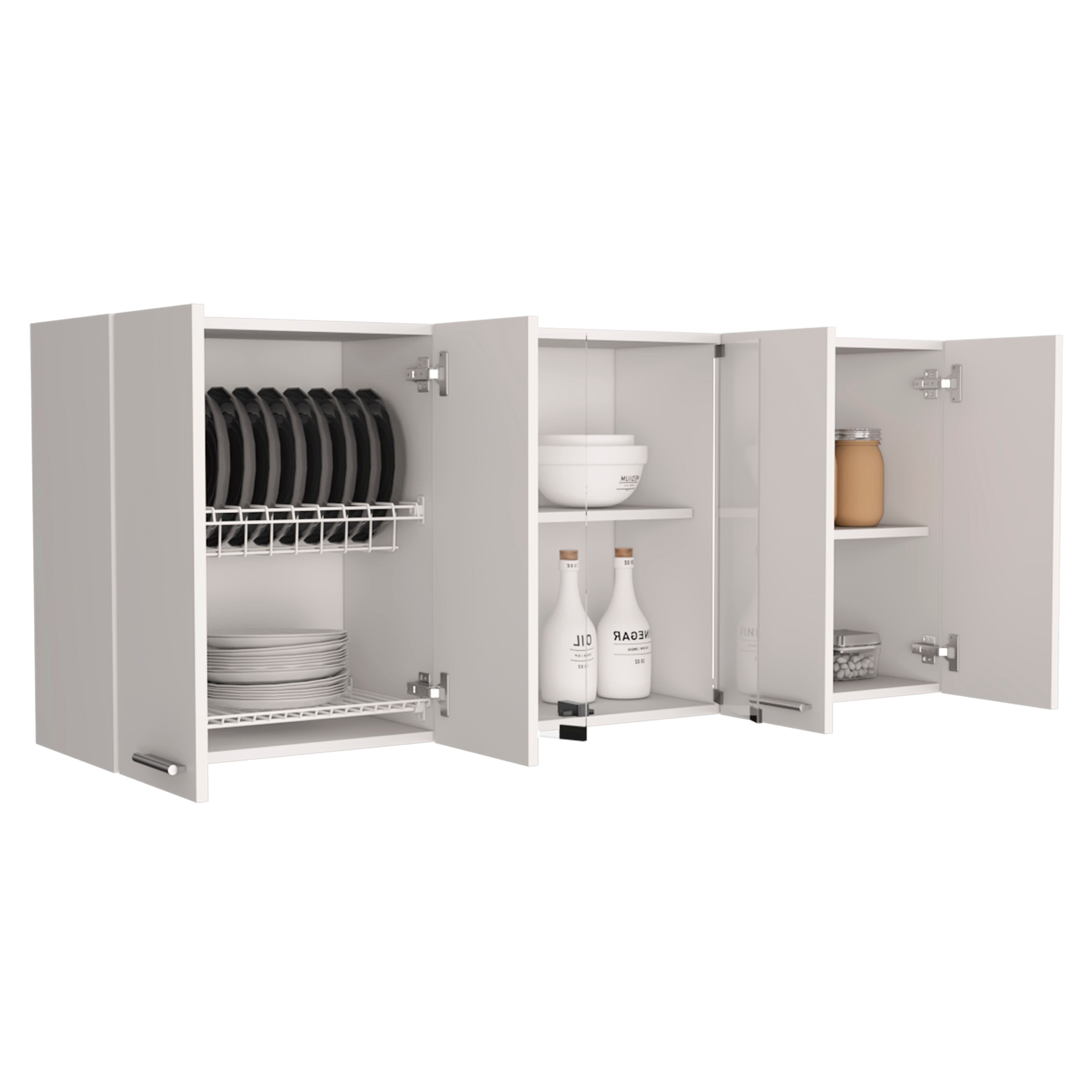 Oceana 150 Wall Double Door Cabinet With Glass, Four Interior Shelves, Glass Cabinet - White