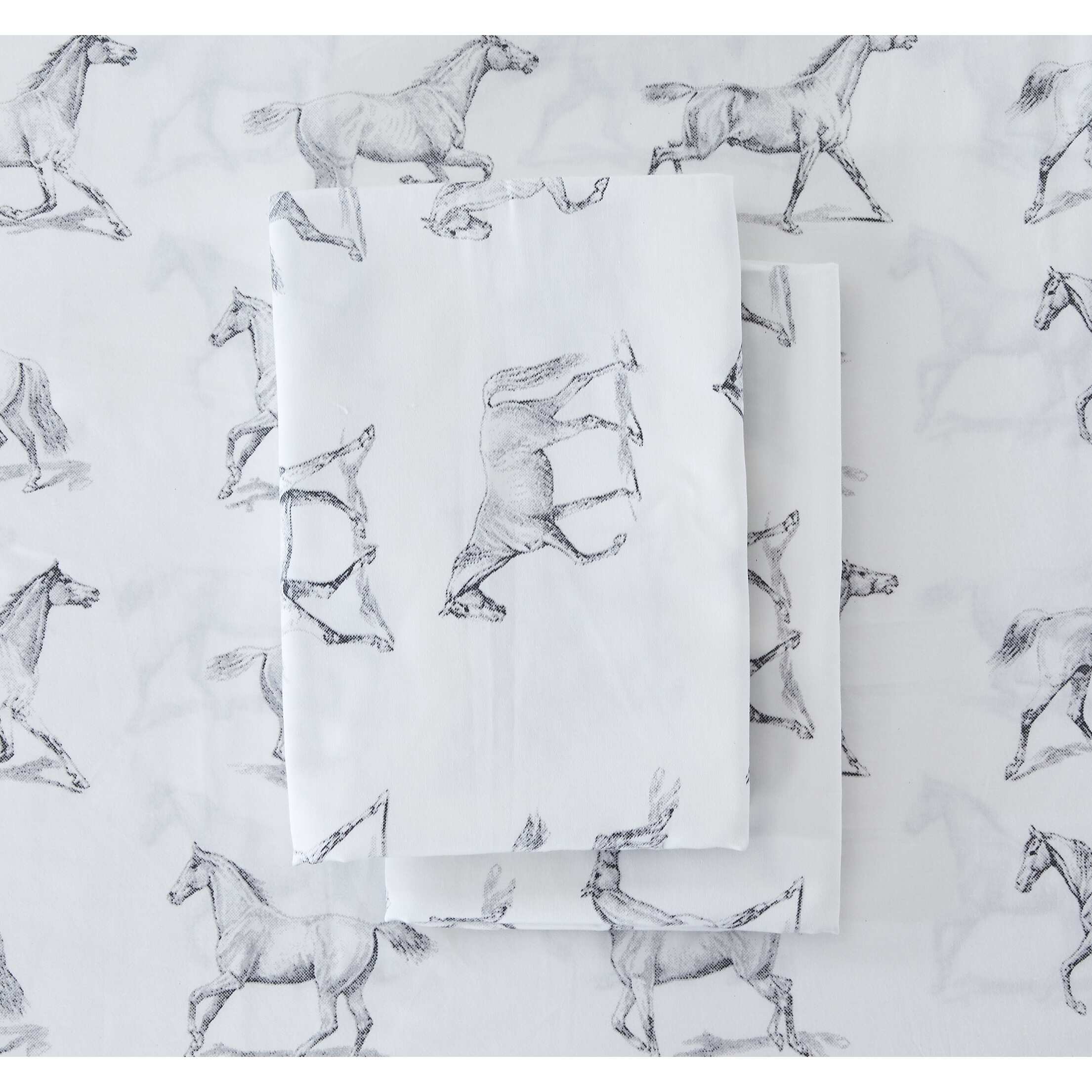 Printed Design Cotton Collection 400TC Pleat Horses Bed Sheet Set