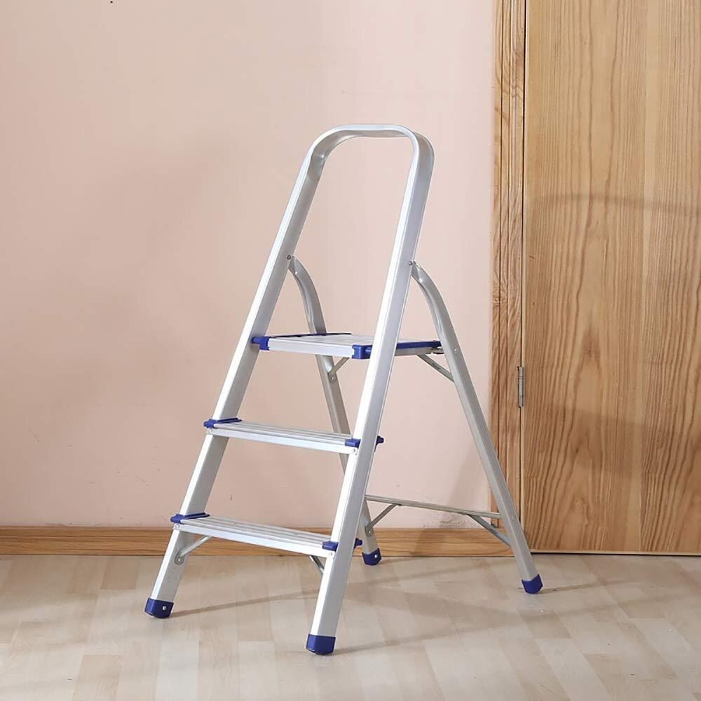 3 Step Non-Slip Aluminum Ladder Folding Platform Stool Silver - Onesize