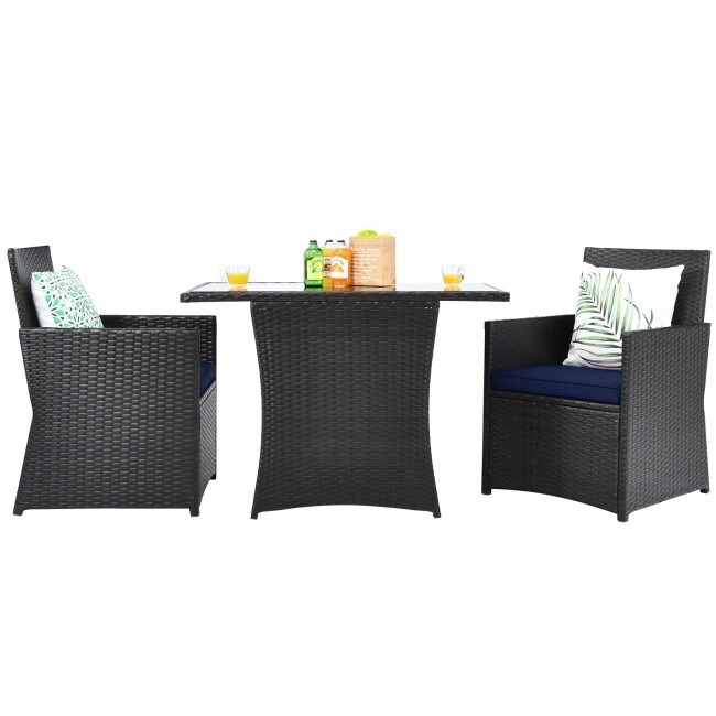 3 Pieces Patio Rattan Furniture Set with Cushion and Sofa Armrest - 26" x 22" x 34" (L x W x H)