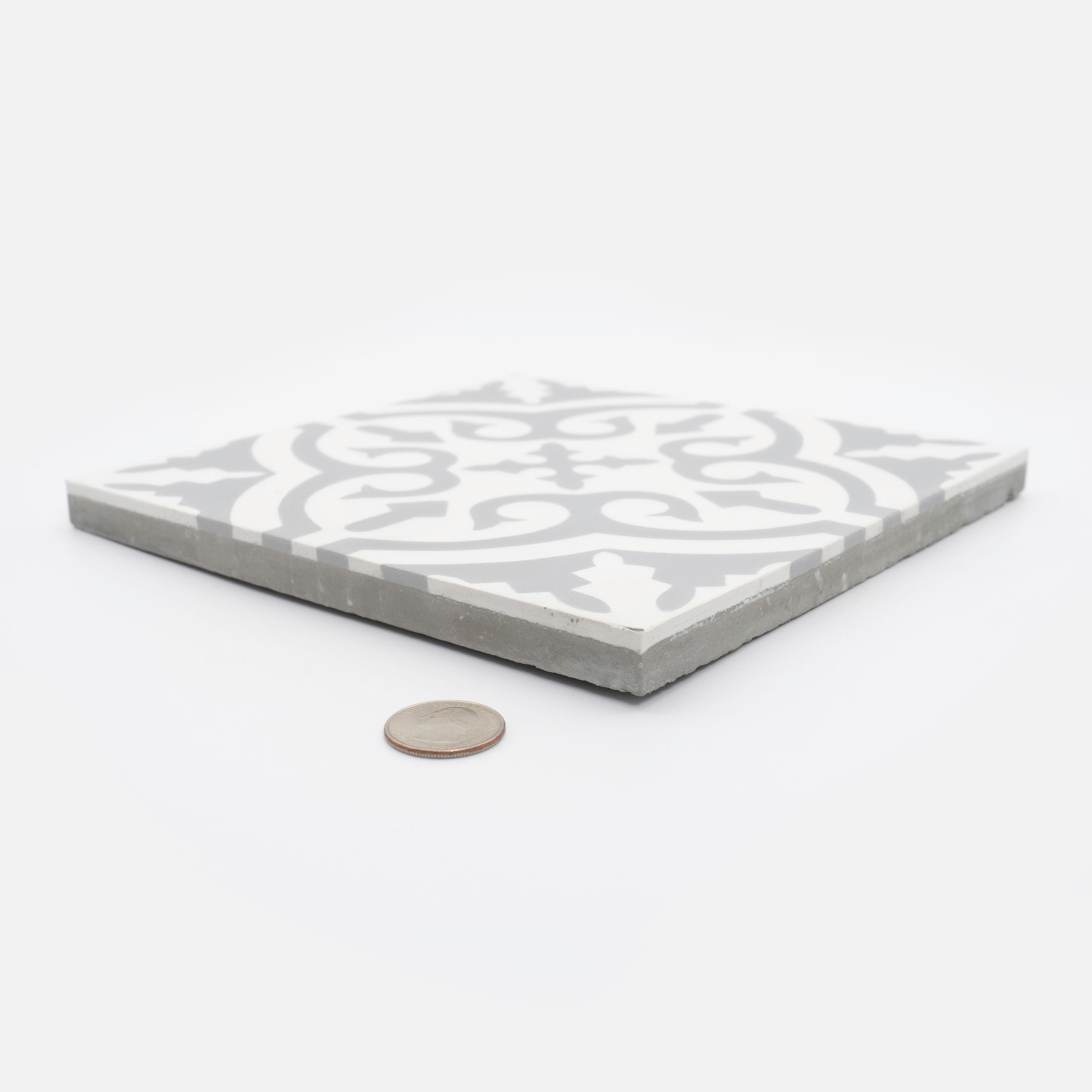 Argana Handmade Cement Tile, 8x8, White/Grey