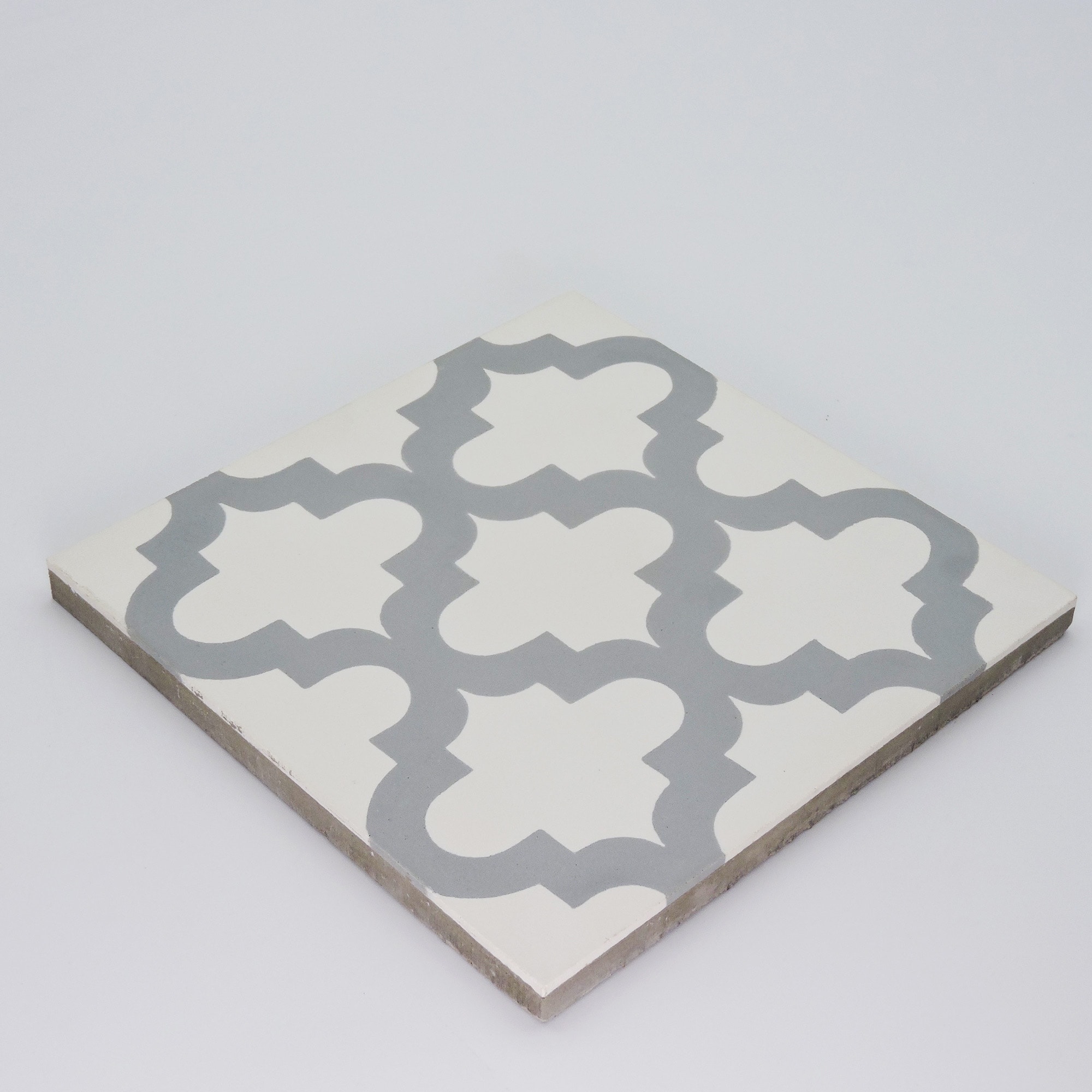 Lantern Handmade Cement Tile, 8x8, White-Grey
