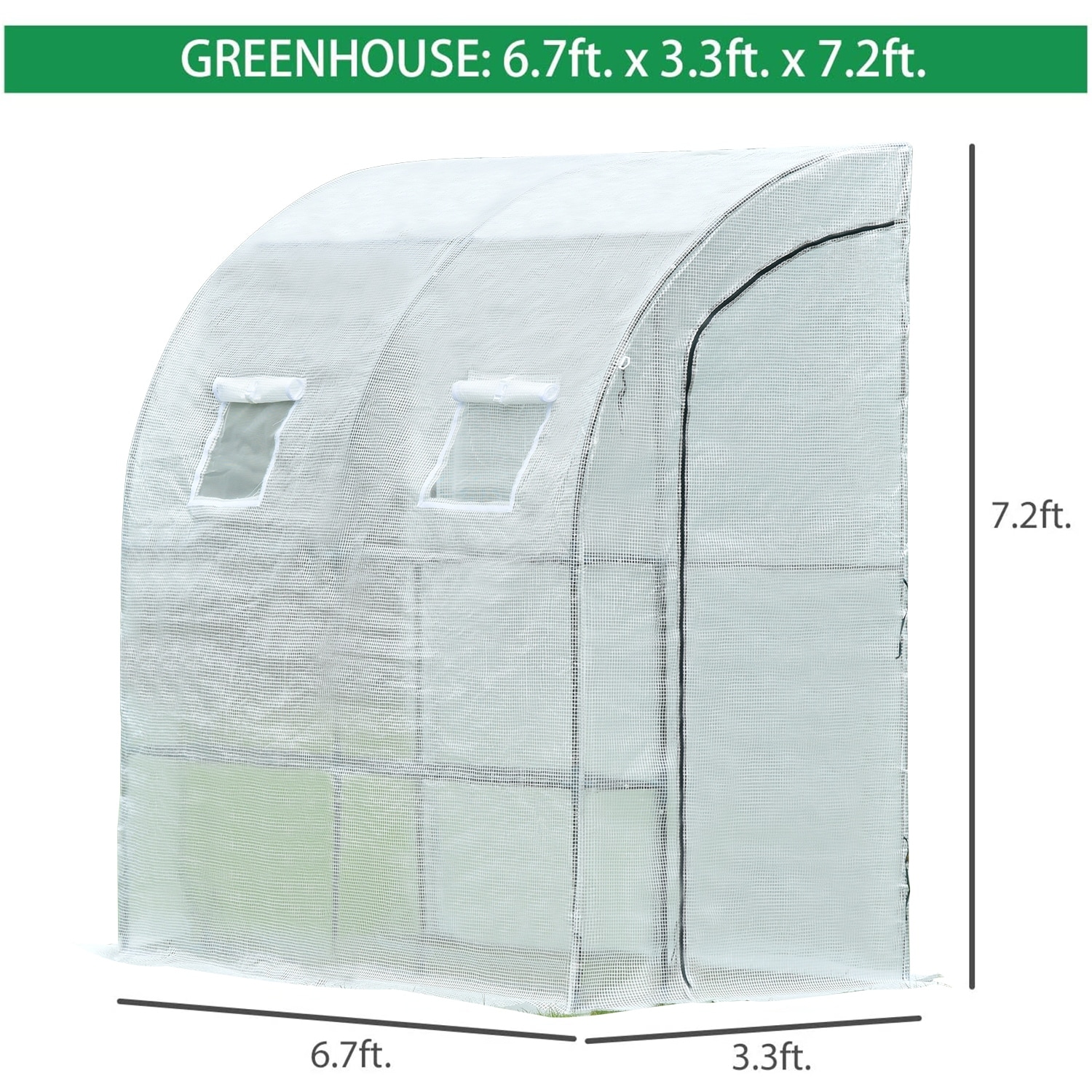 Aoodor Lean-to Wall Greenhouse PE Cover Portable UV Protected 6.3ft. x 3.3ft. x 7.2ft. - White - 6.3 x 3.3 x 7.2 ft
