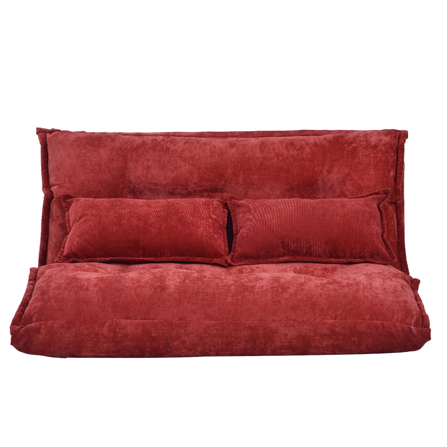 Sleeper Sofa Adjustable Folding Futon Sofa Leisure Sofa Bed with 2 Pillows, Red