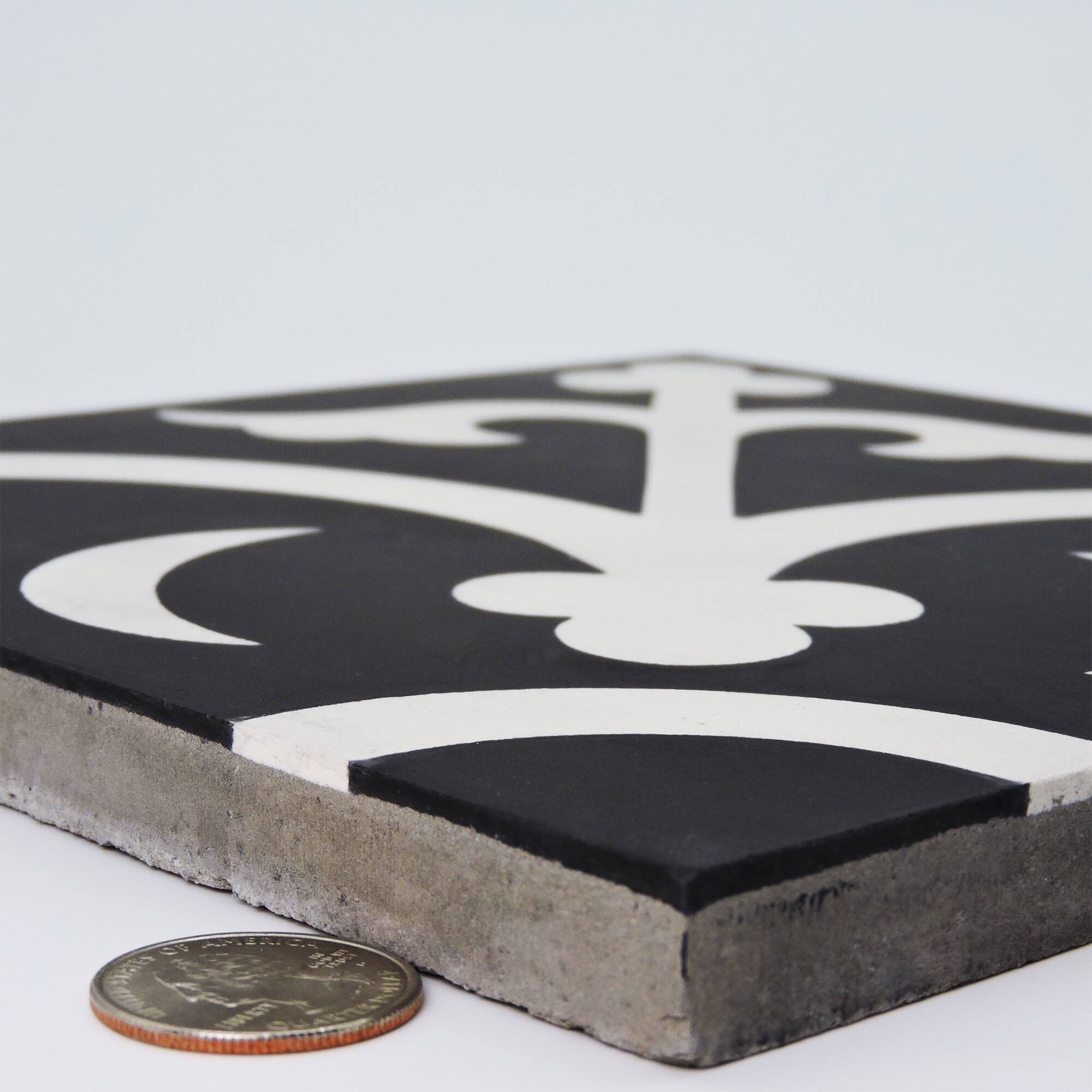 Nador Handmade Cement Tile, 8x8, Black-White