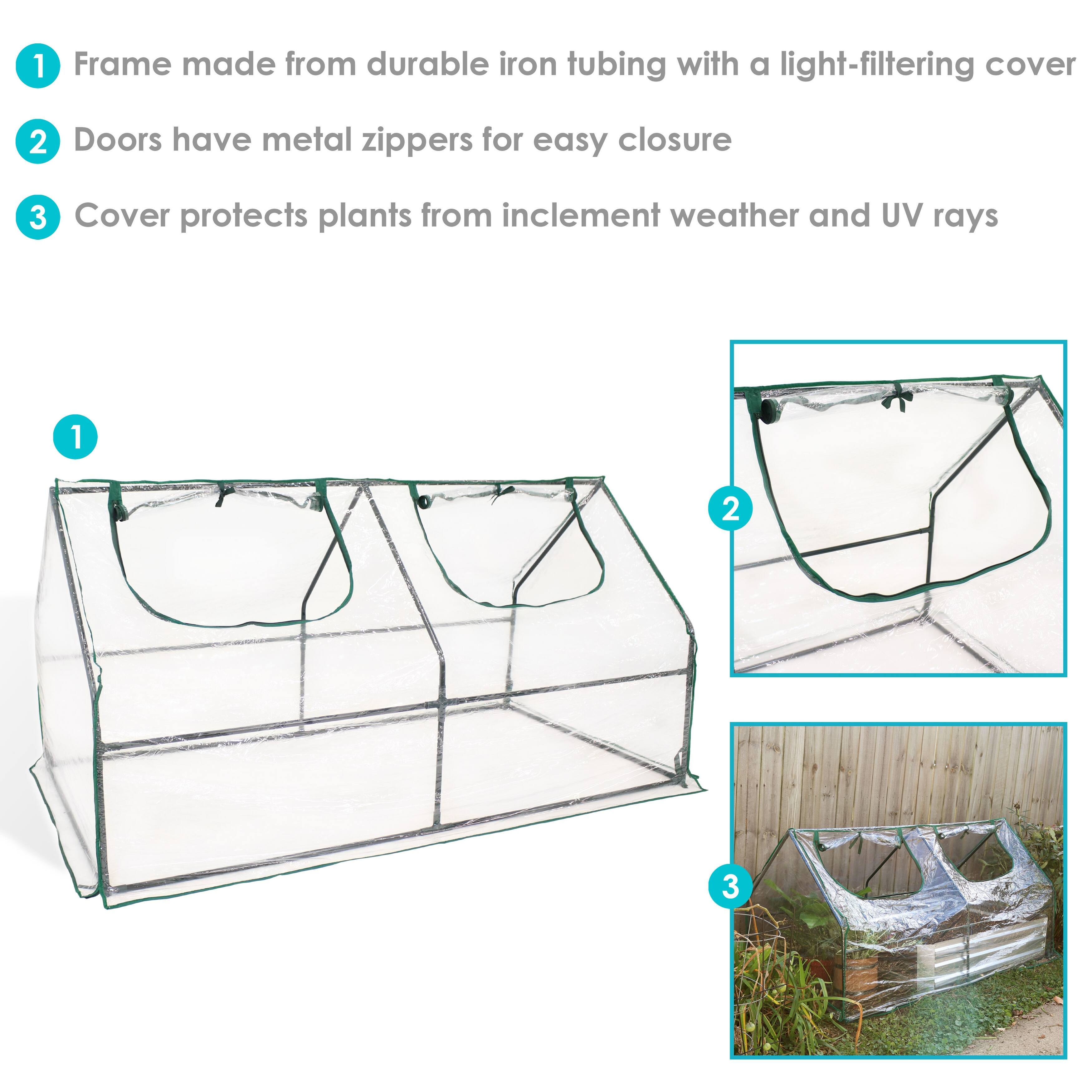 Sunnydaze Portable Mini Cloche Greenhouse with Zippered Doors - Clear