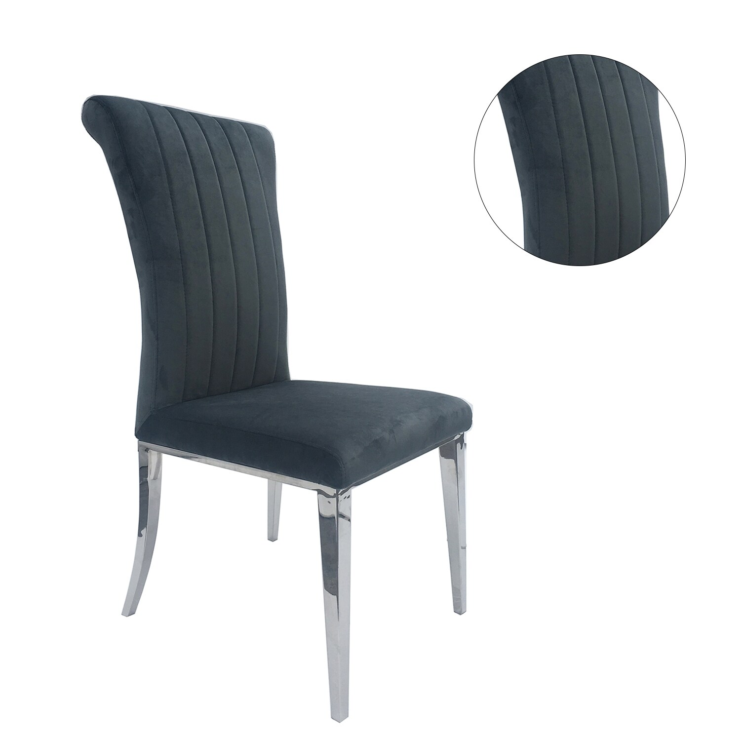 Set of 2 Dining Side Chairs with Chrome Legs in Dark Grey