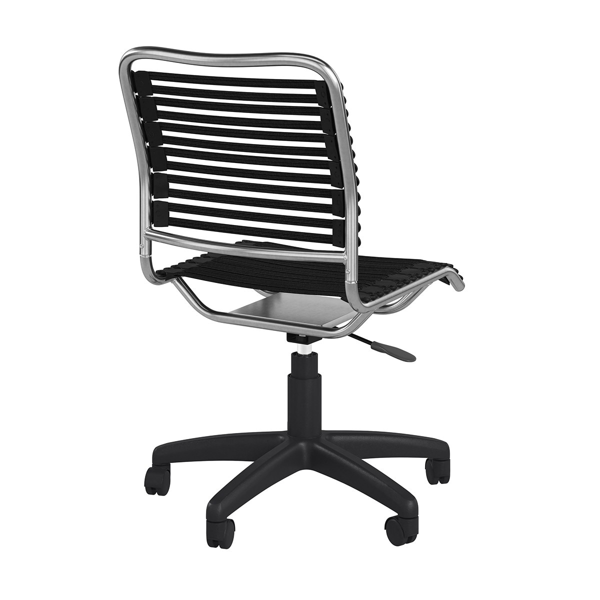 37" Black and Chrome Flat Bungee Cord Low Back Office Chair - 18.12" W x 37.21" H x 24" D