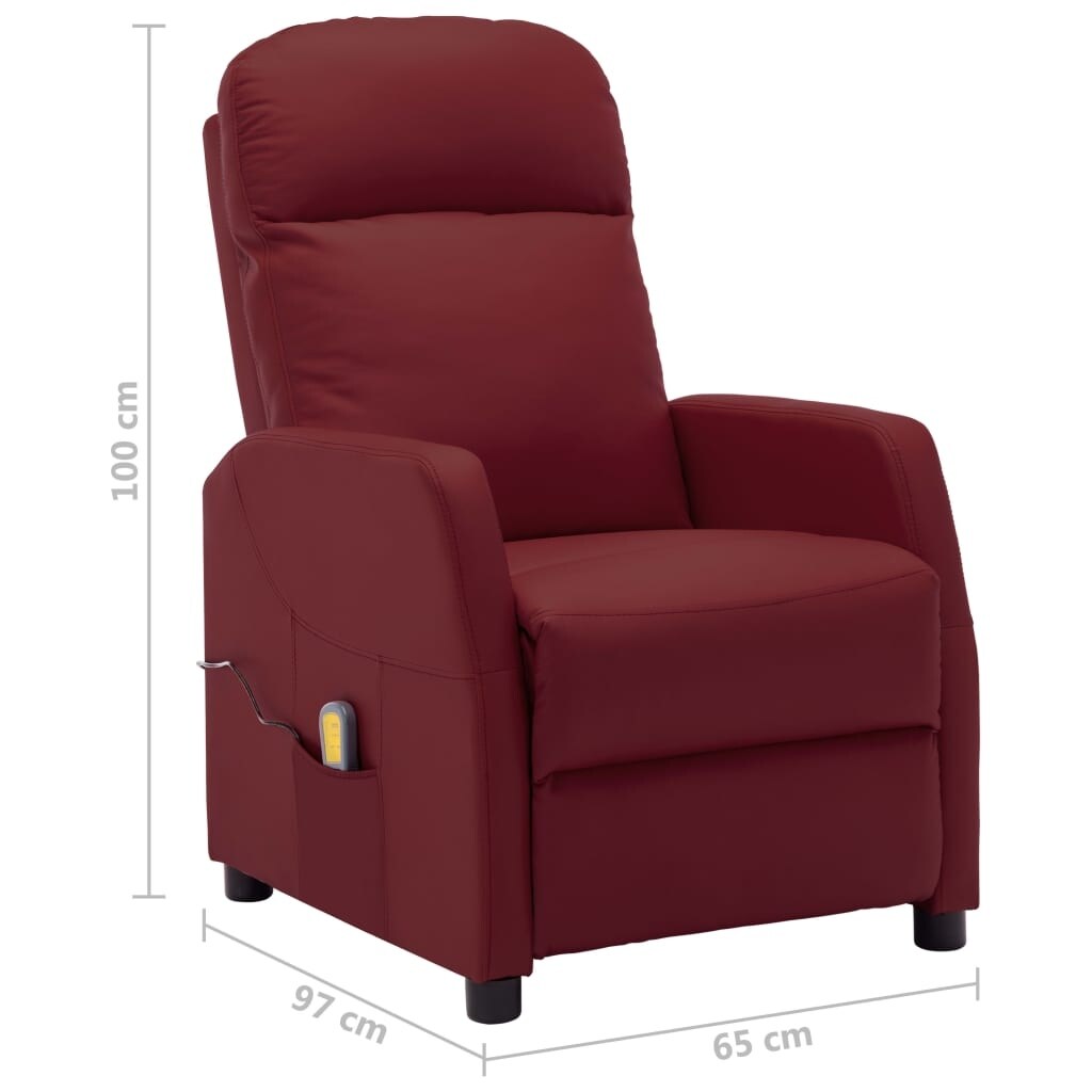 vidaXL Massage Reclining Chair Wine Red Faux Leather - 25.6" x 38.2" x 39.4"