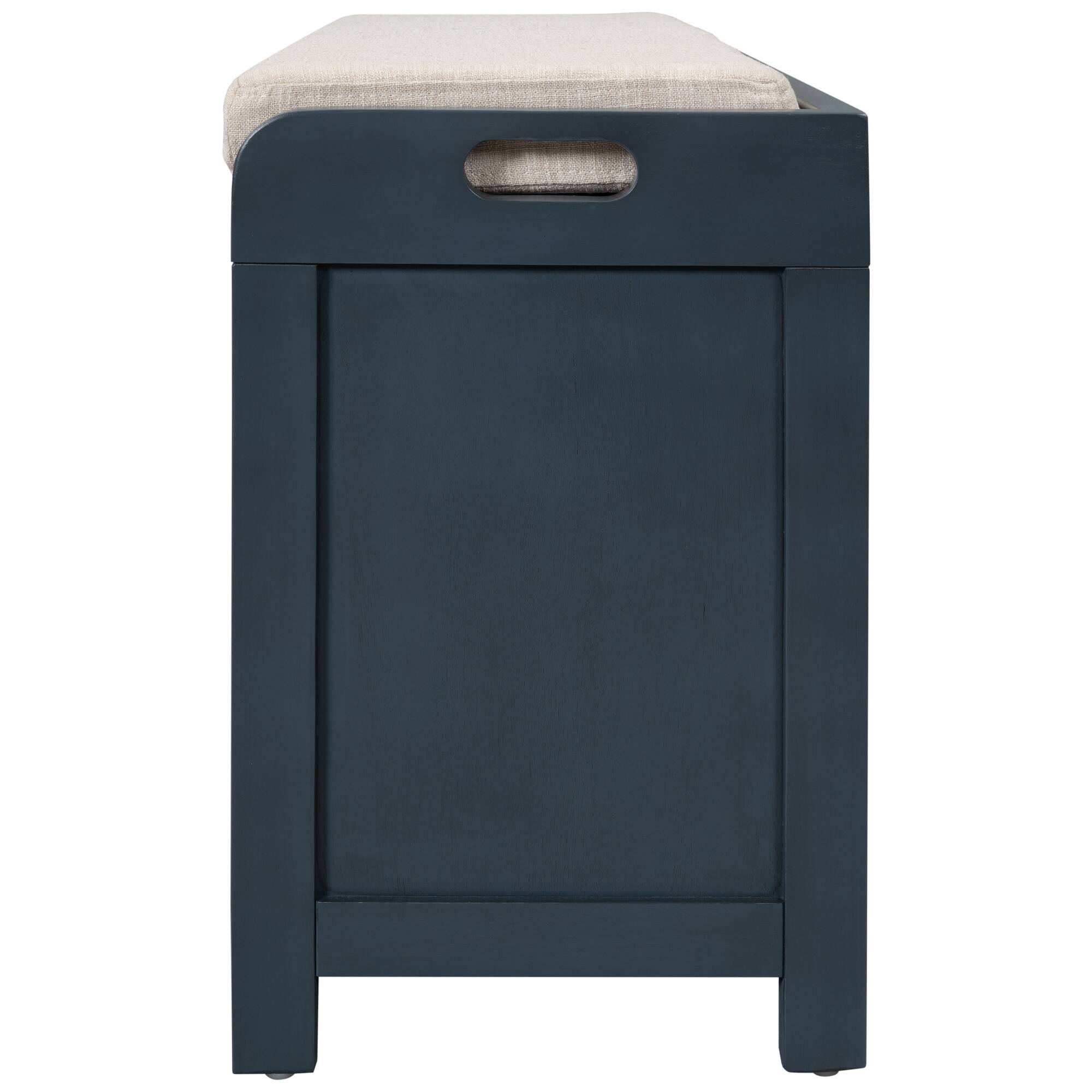 Storage Bench with Removable Basket and 2 Drawers, Fully Assembled Shoe Bench with Removable Cushion - Navy