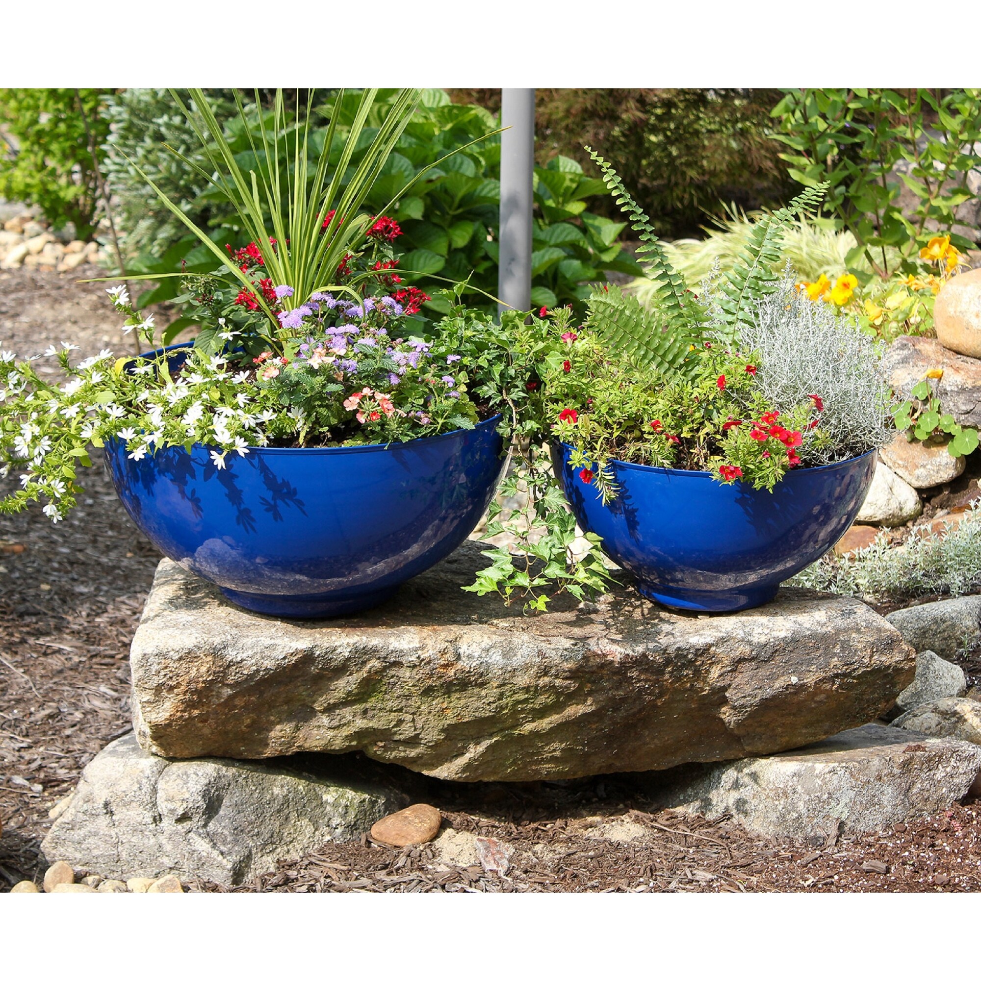 Achla Designs 20" W Round French Blue Galvanized Steel Bowl Planter, Indoor Outdoor Use