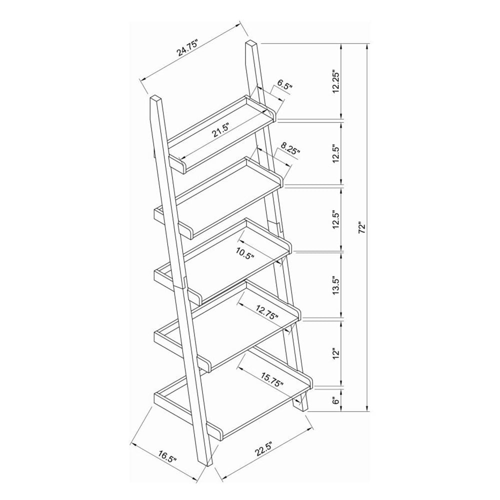 5-Shelf Wood Ladder Bookcase in Cappuccino