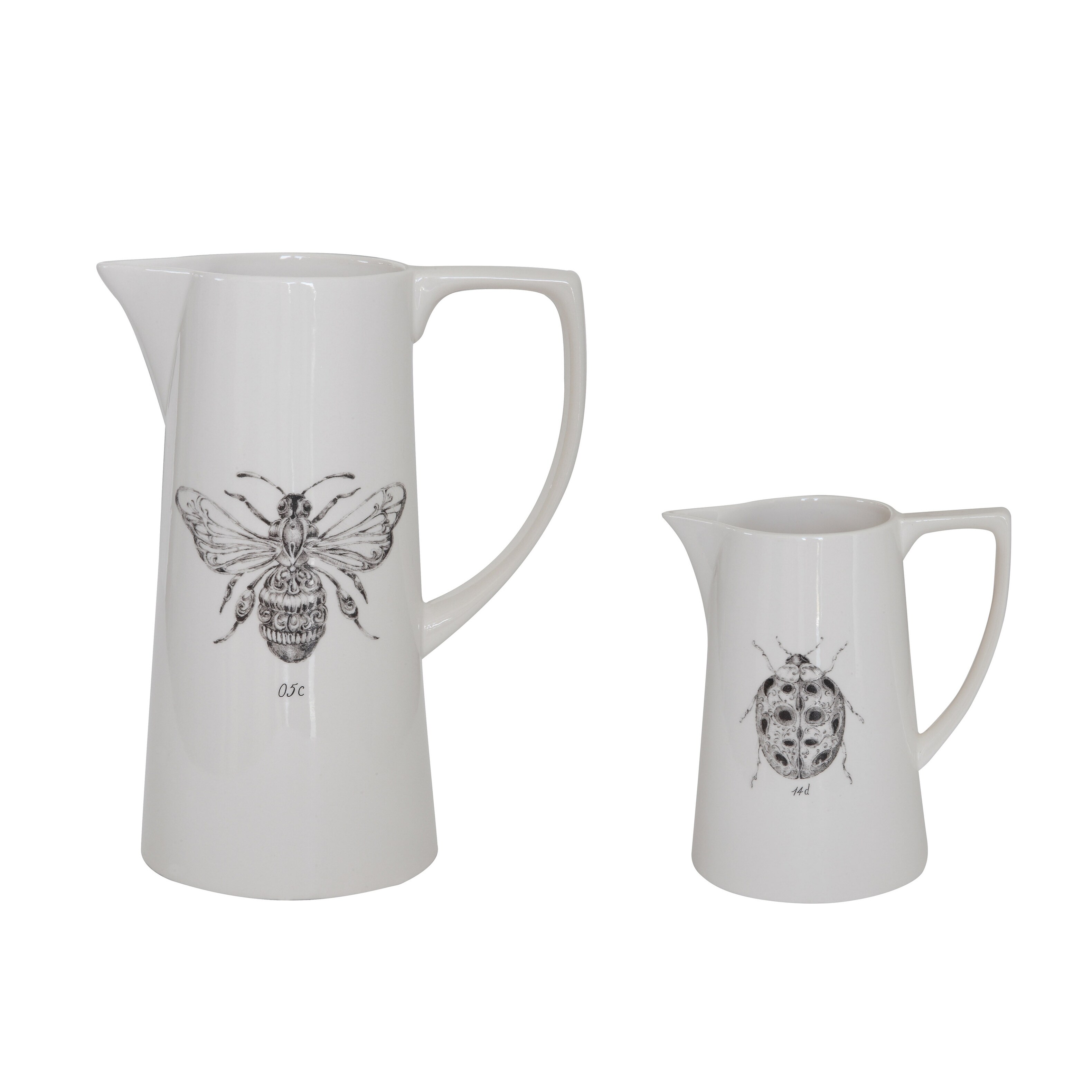 White Ceramic Pitcher with Bee Image