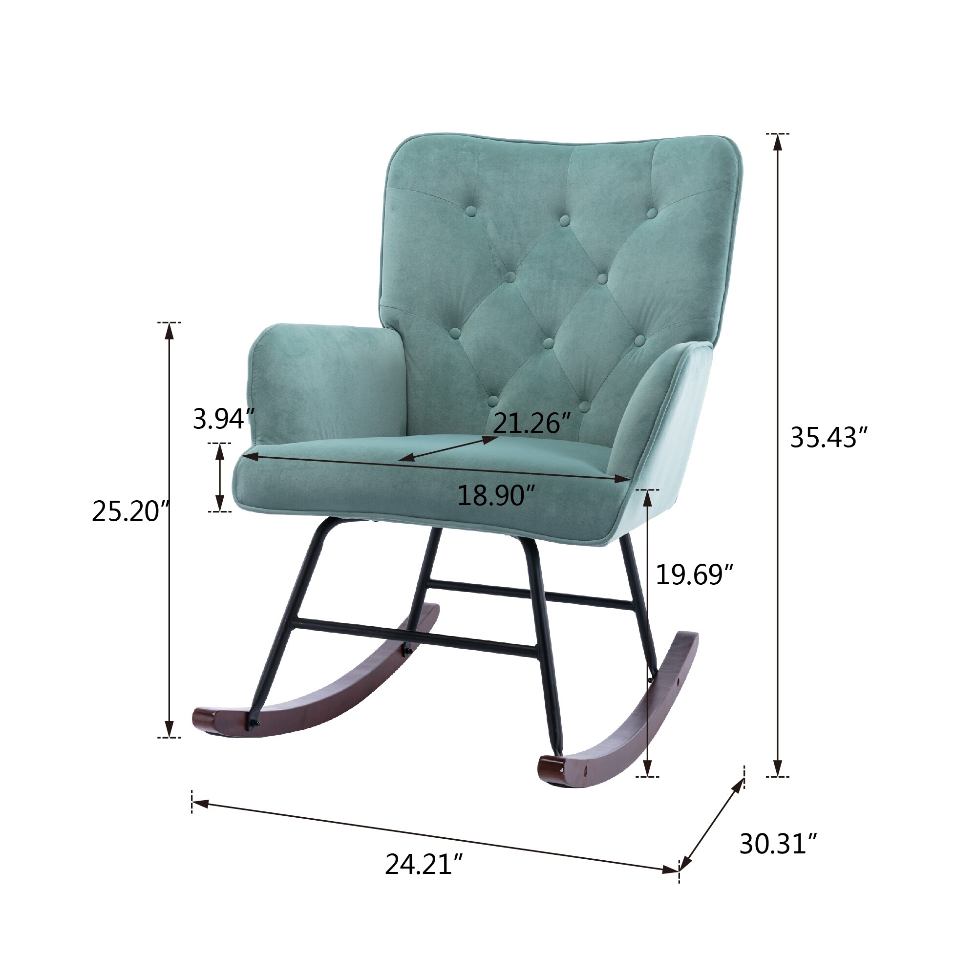 Living Room Rocking Chair,High Backrest and Cozy Armrest - Olive