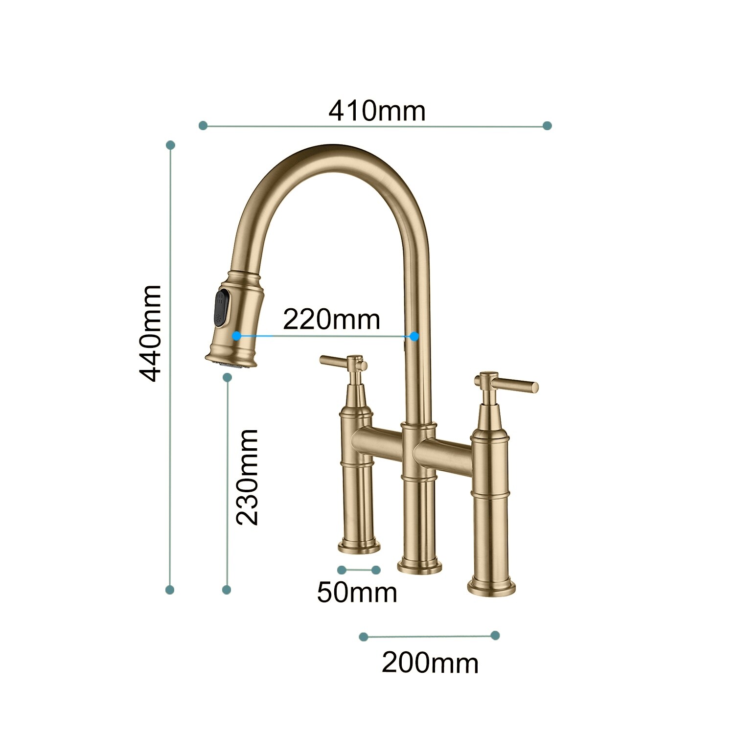 Bridge Kitchen Faucet with Pull-Down Spray Head