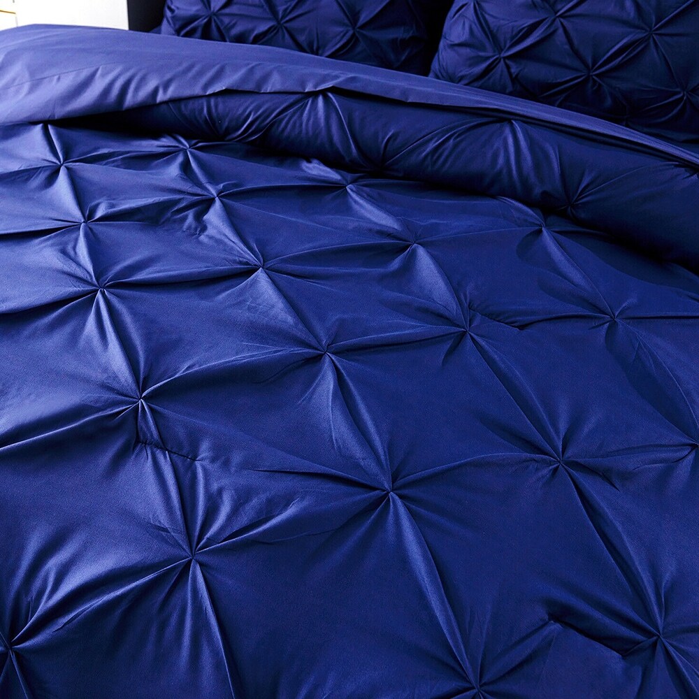 8 Piece Pinch Pleat Pintuck Comforter Set Bed in a Bag King Navy