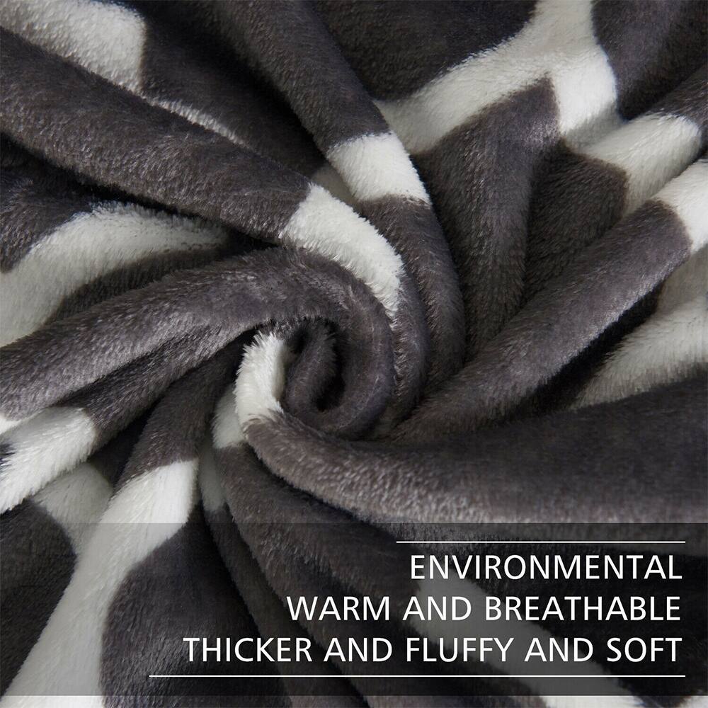 Soft Warm Micro Plush Flannel Blanket Fleece Rug Throw Gray Clover