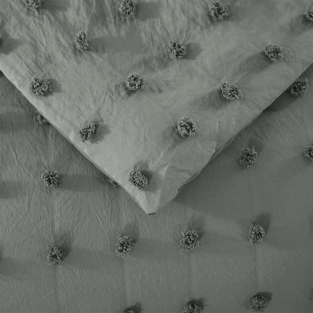 3 Piece Tufted Dot Comforter Set King Dark Grey
