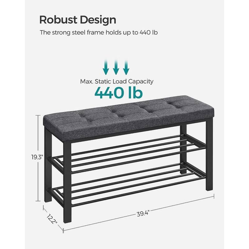 Shoe Bench, 3-Tier Shoe Rack for Entryway, Storage Organizer with Foam Padded Seat, Linen, Metal Frame