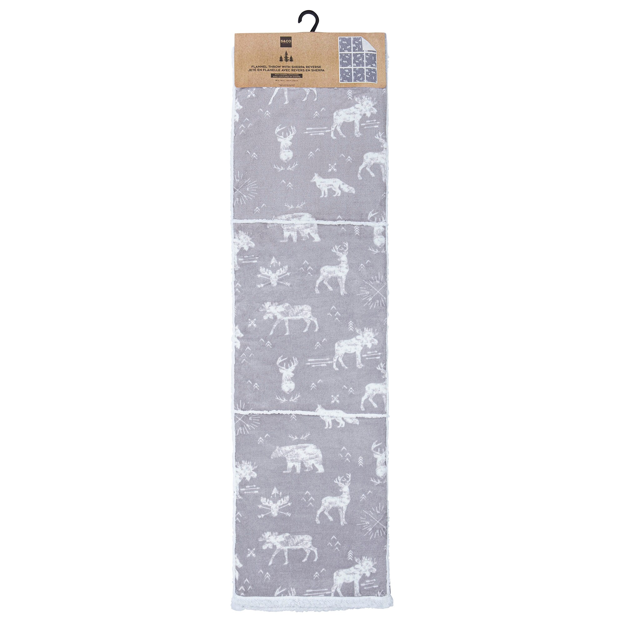 Premium Reversible Flannel Throw Blanket 60in x 48in (Grey Wildlife)