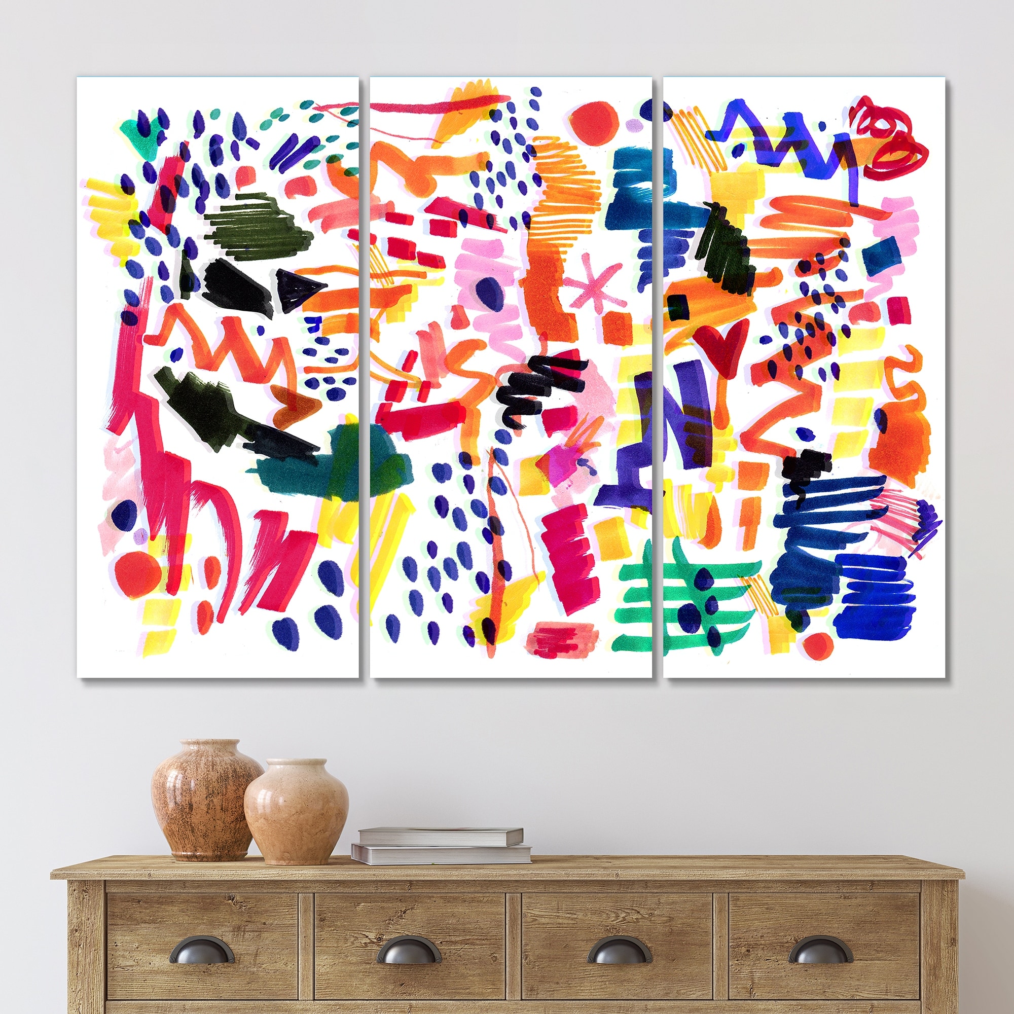 Designart "Modern Multicolor Futuristic Pop Art Pattern" Modern Canvas Wall Art Print