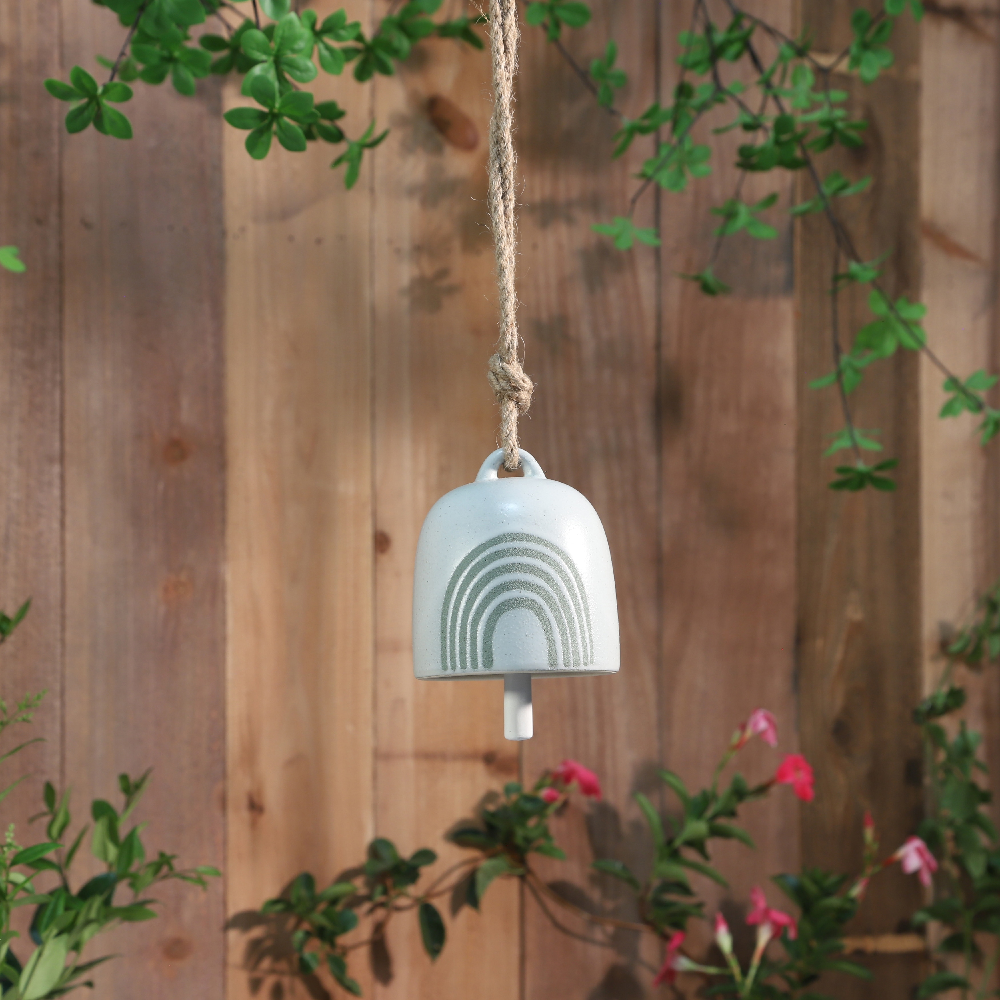 4" Hanging Bell Decorative Wind Chime White and Green Rainbow Design Outdoor or Indoor Decorative Bells for Home Decor