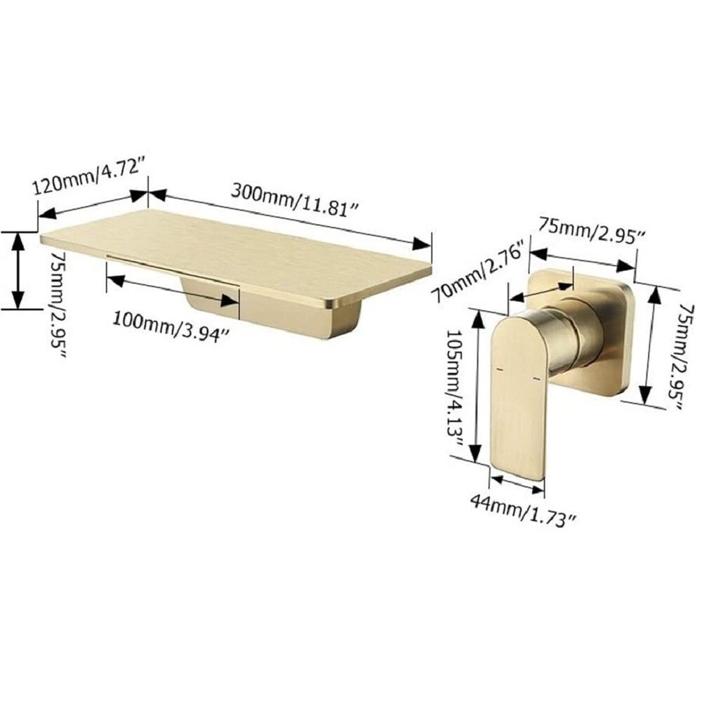 Faucet with Valve in Brushed Gold Waterfall Bathroom Sink Faucet