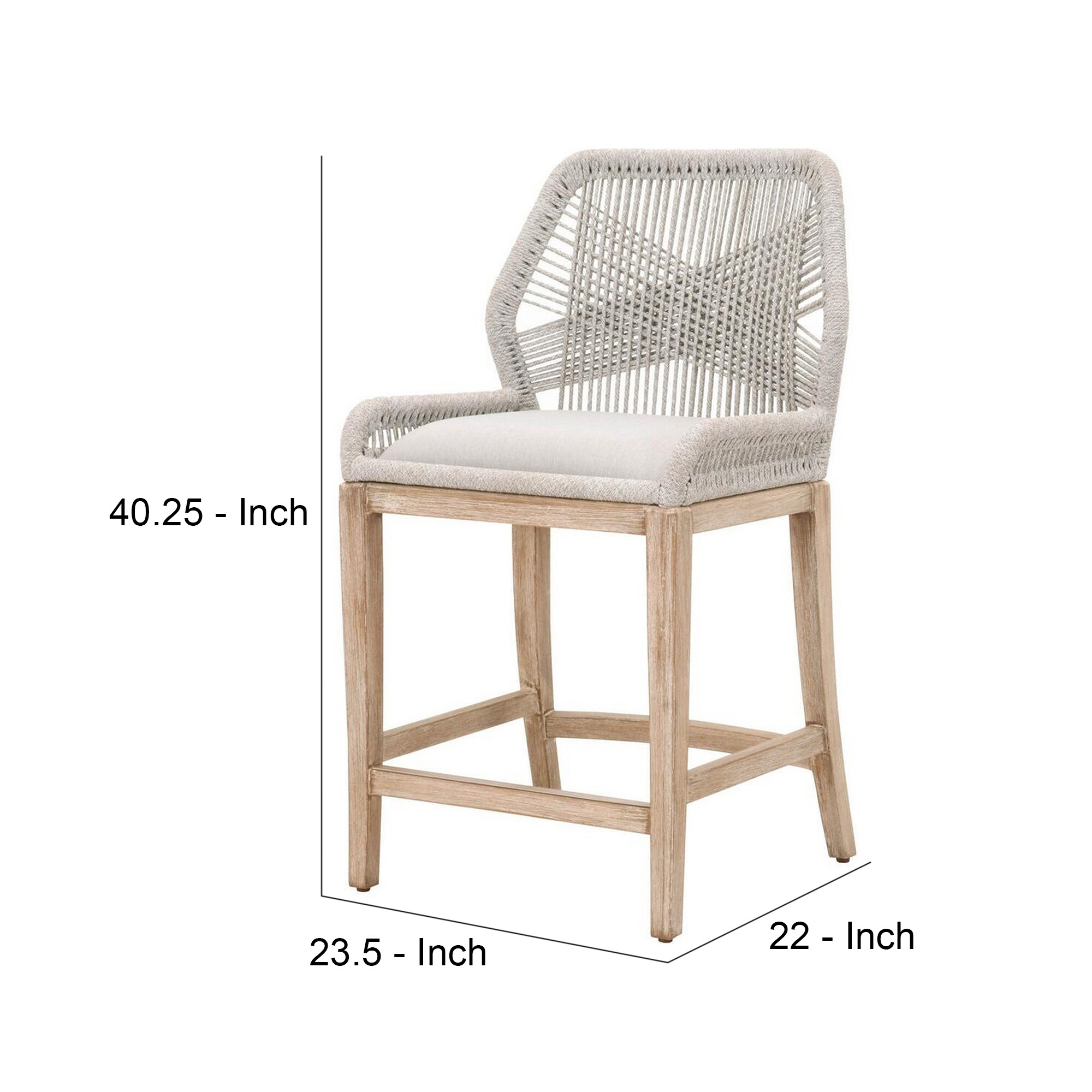 Counter Stool with Intricate Rope Woven Back, Gray