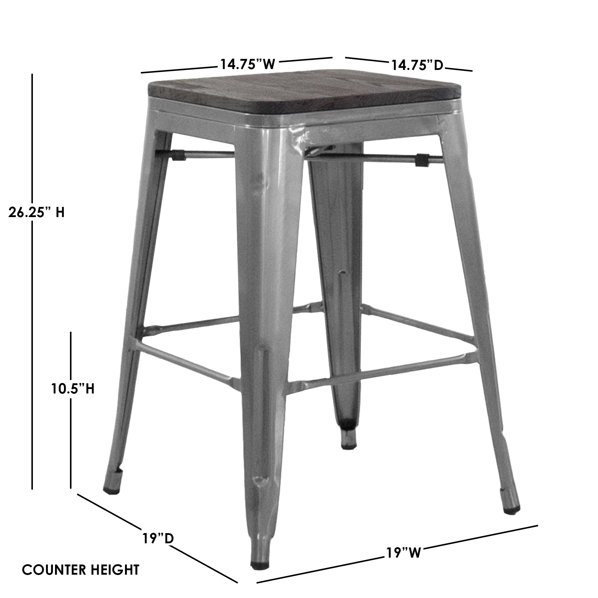 (Set of 4) Williston Modern Industrial Elm Wood Wide Counter 26” and Bar 30” Stool - Bar height - Set of 4