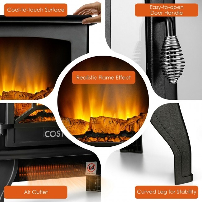 Freestanding Fireplace Heater with Realistic Dancing Flame Effect-Black - 17" x 10" x 20" (L x W x H)