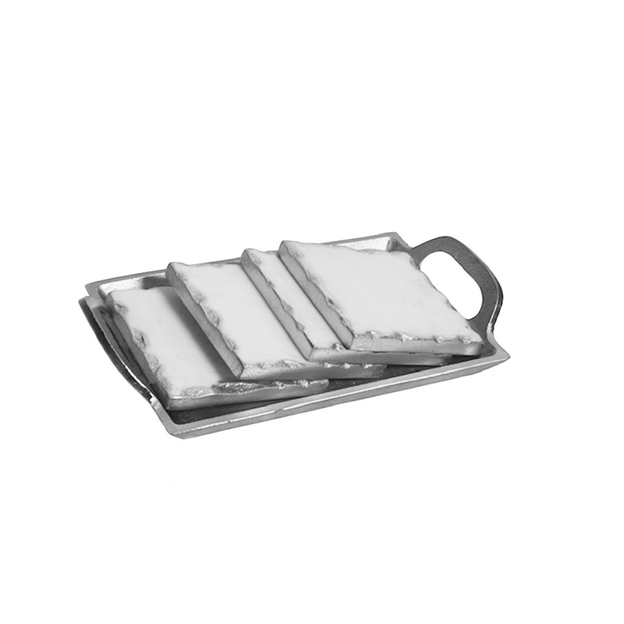 Set of 4 Marble Coasters with Tray - Silver
