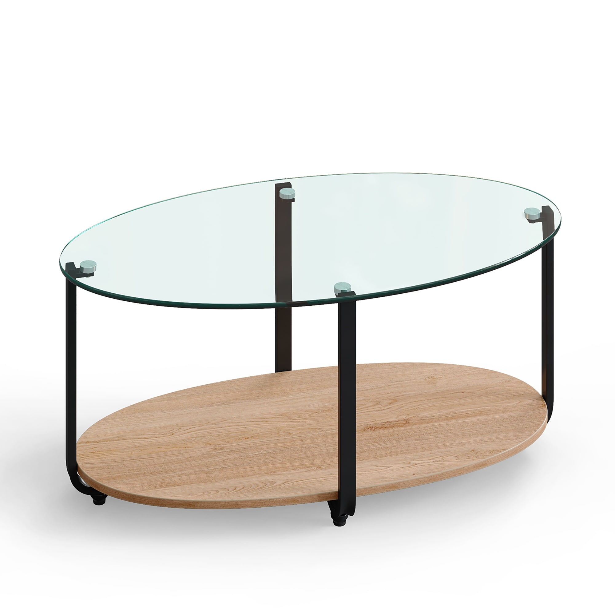 2 Tier Glass Coffee Table Oval Tea Table Modern Sofa Center Table