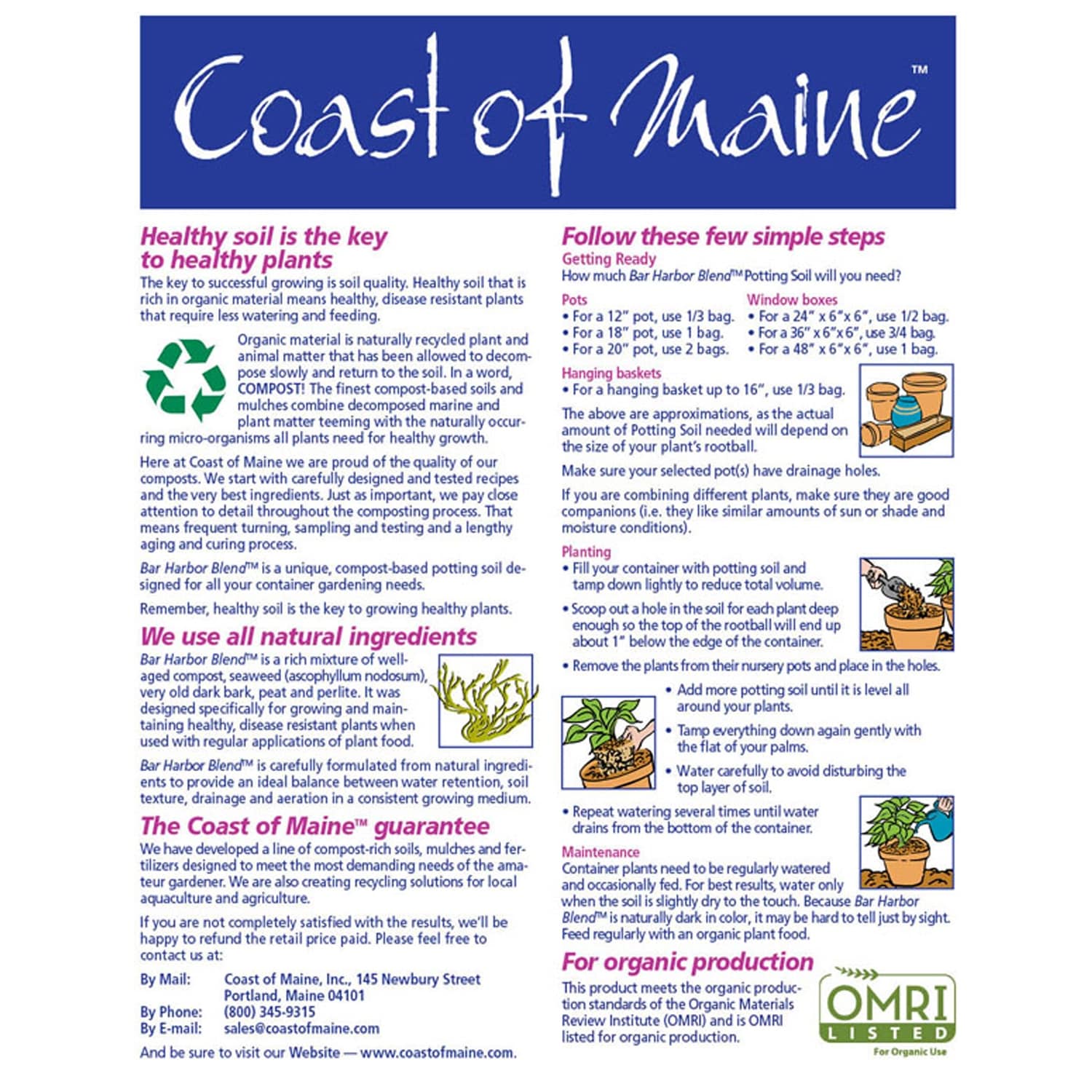 Coast of Maine OMRI Listed Bar Harbor Blend Organic Potting Soil, 16 Quart Bag - 15.42