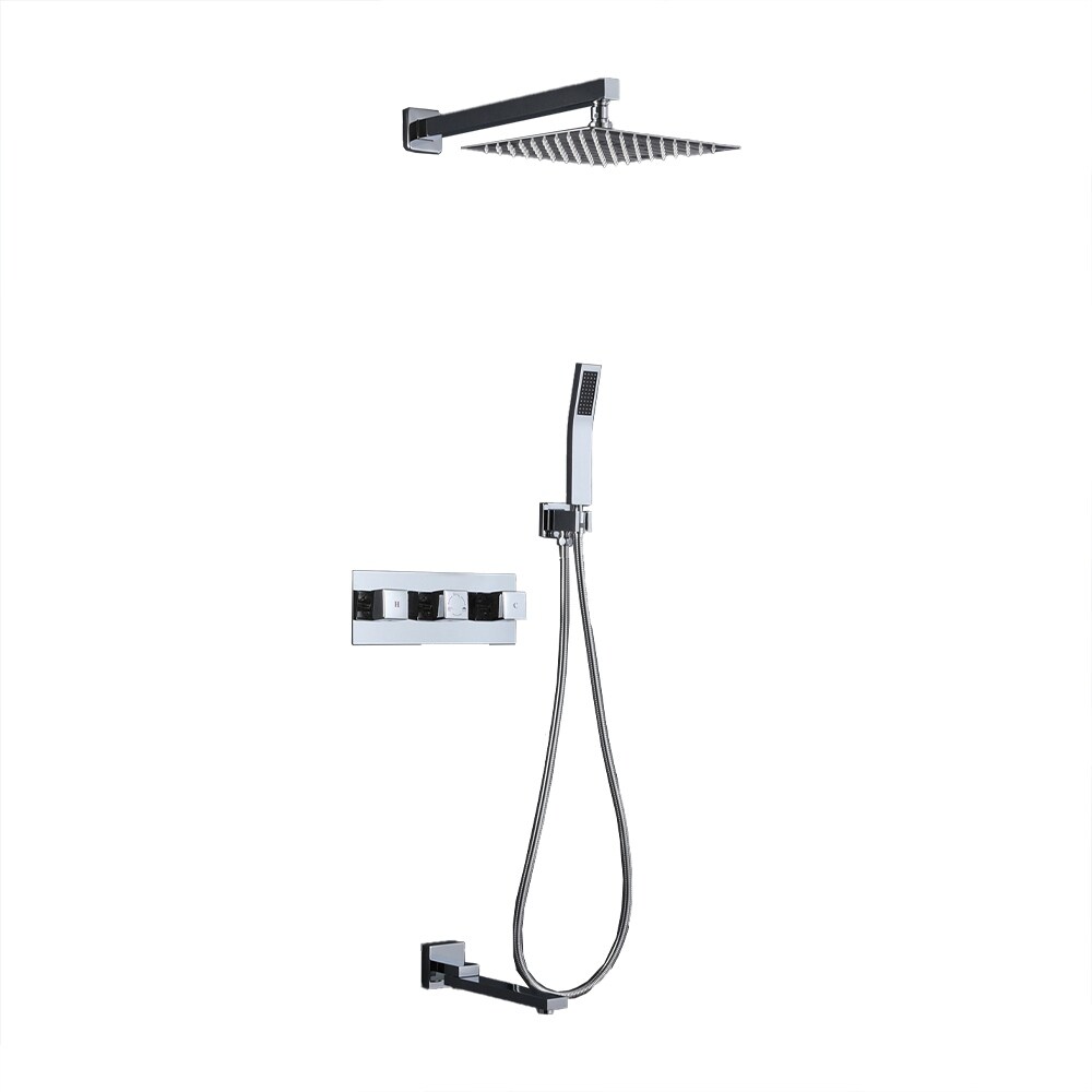1-Spray with 2 GPM 10 in.Wall Mount Tub and Shower Faucet Handheld Shower Combo with Rough-in Valve in Chrome