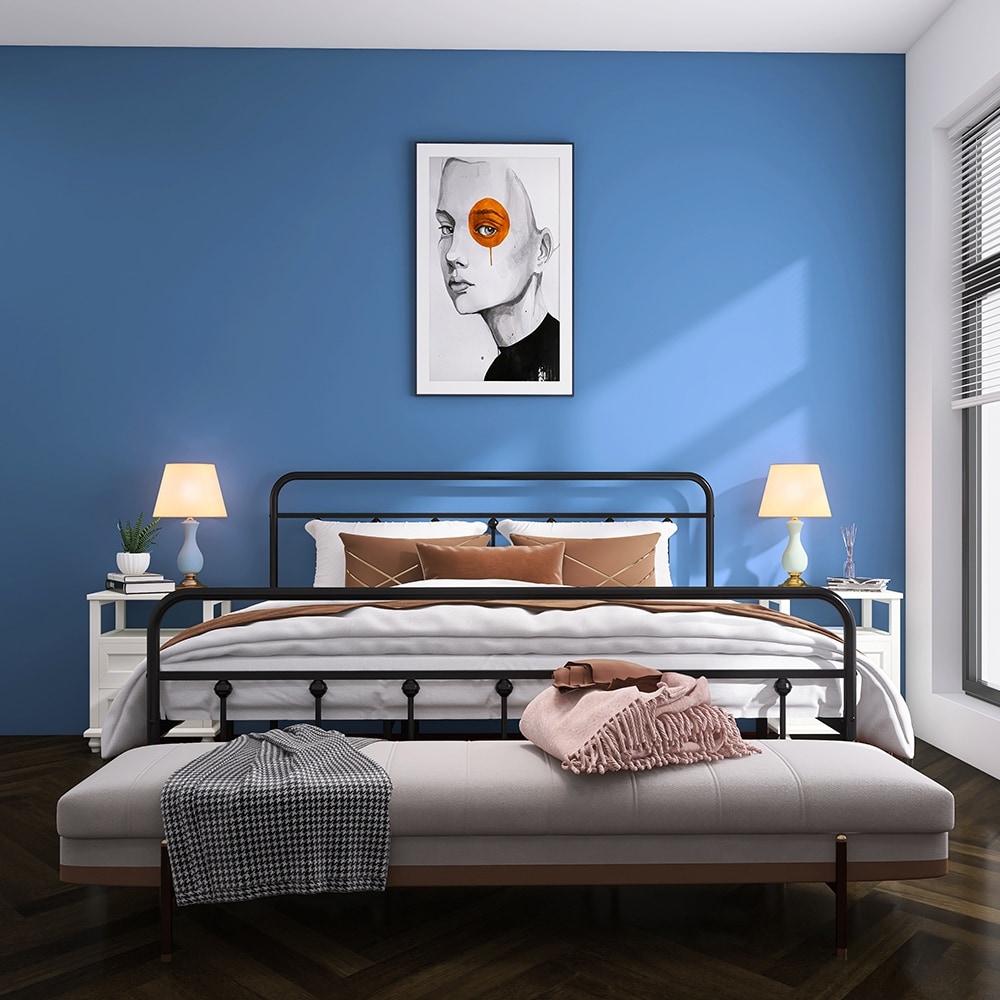 Metal Bed Frame with Headboard and Footboard Platform Mattress Base,Metal Tube and Iron-Art Bed