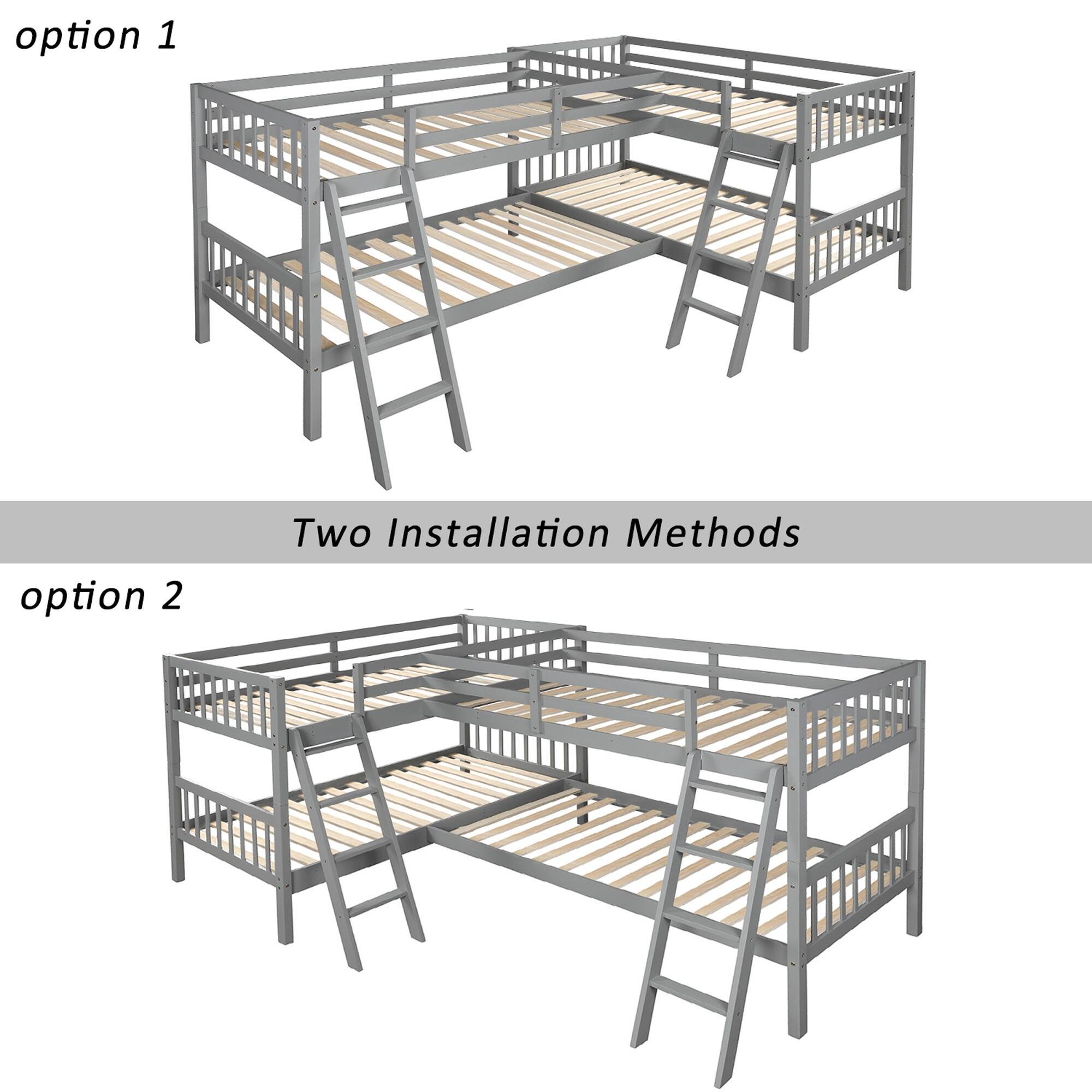 Twin L-Shaped Bunk Bed with 2 Ladders- 118"L x 80"W