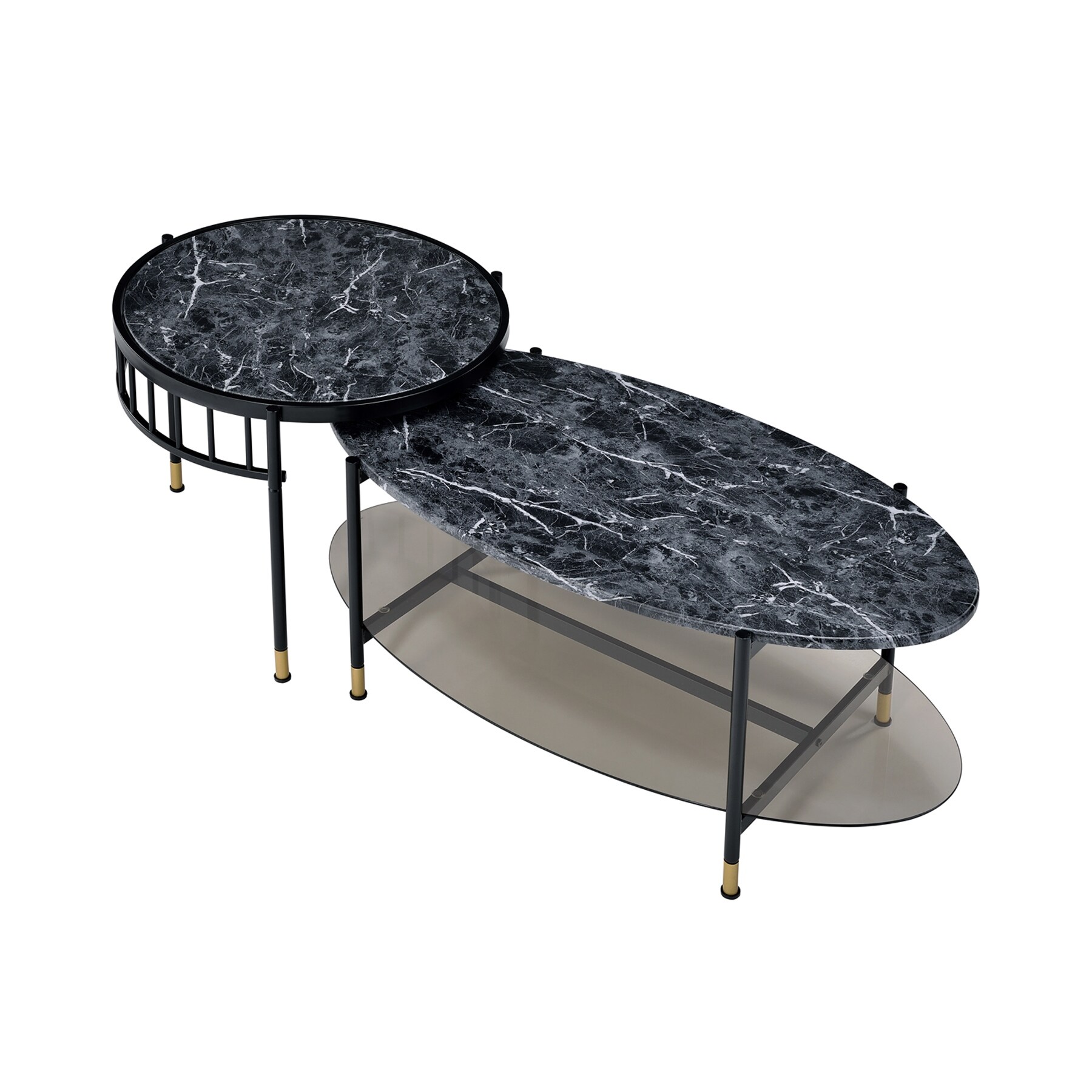 2 Piece Oval Nesting Coffee Table in Black Finish