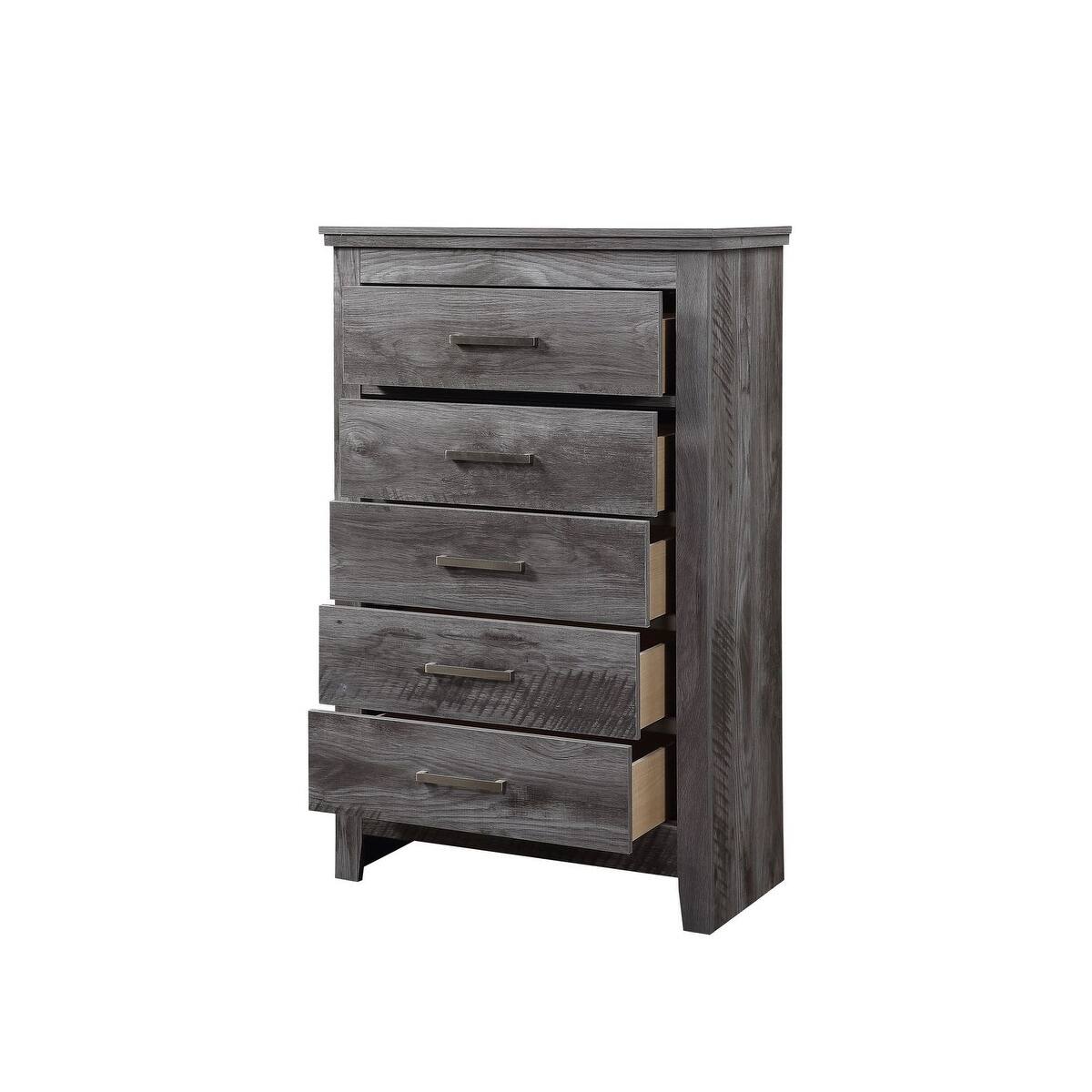 Global Pronex Wooden Chest with 5 Drawers in Rustic Gray Oak